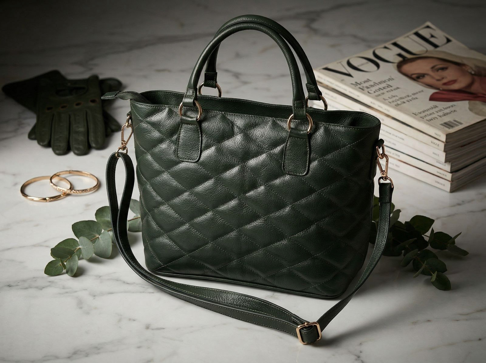 Bolso tipo Channel verde militar · $ 300.000