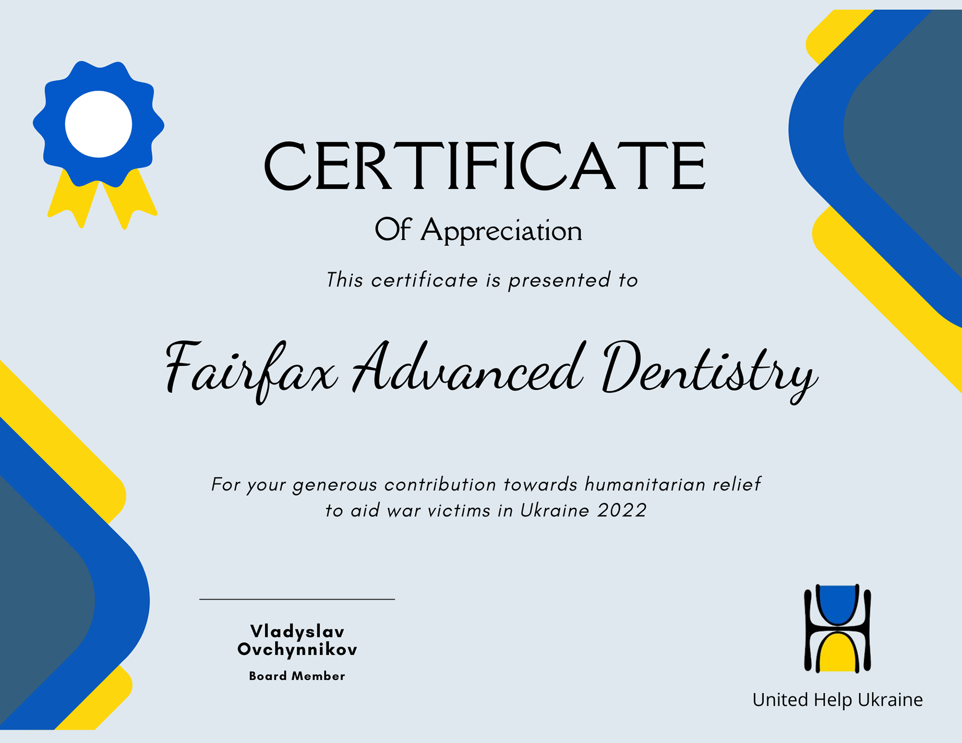 Certificate of Appreciation