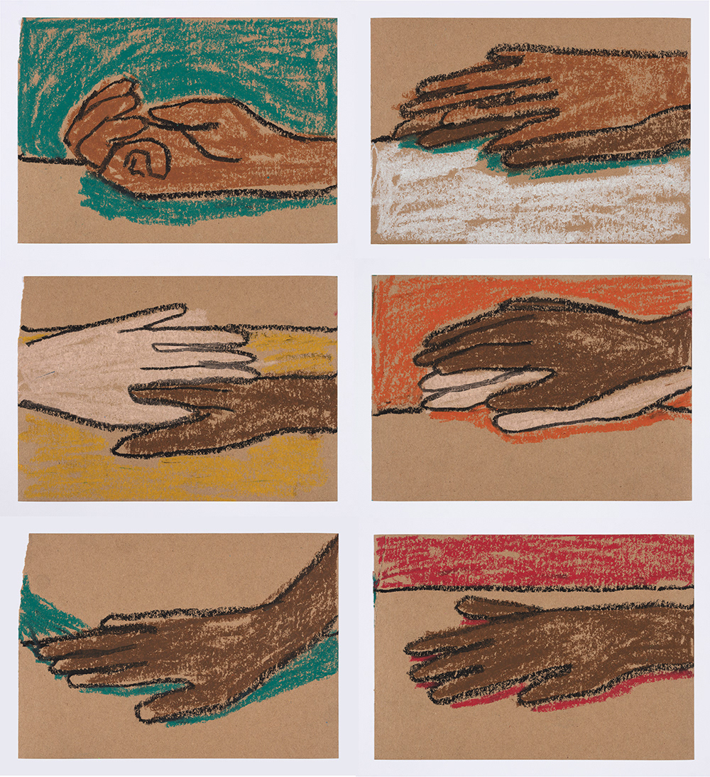 Hand Story 2020. Pastel on paper, 5 5/8 x 8 1/4 inches (15 x 21 cm) each