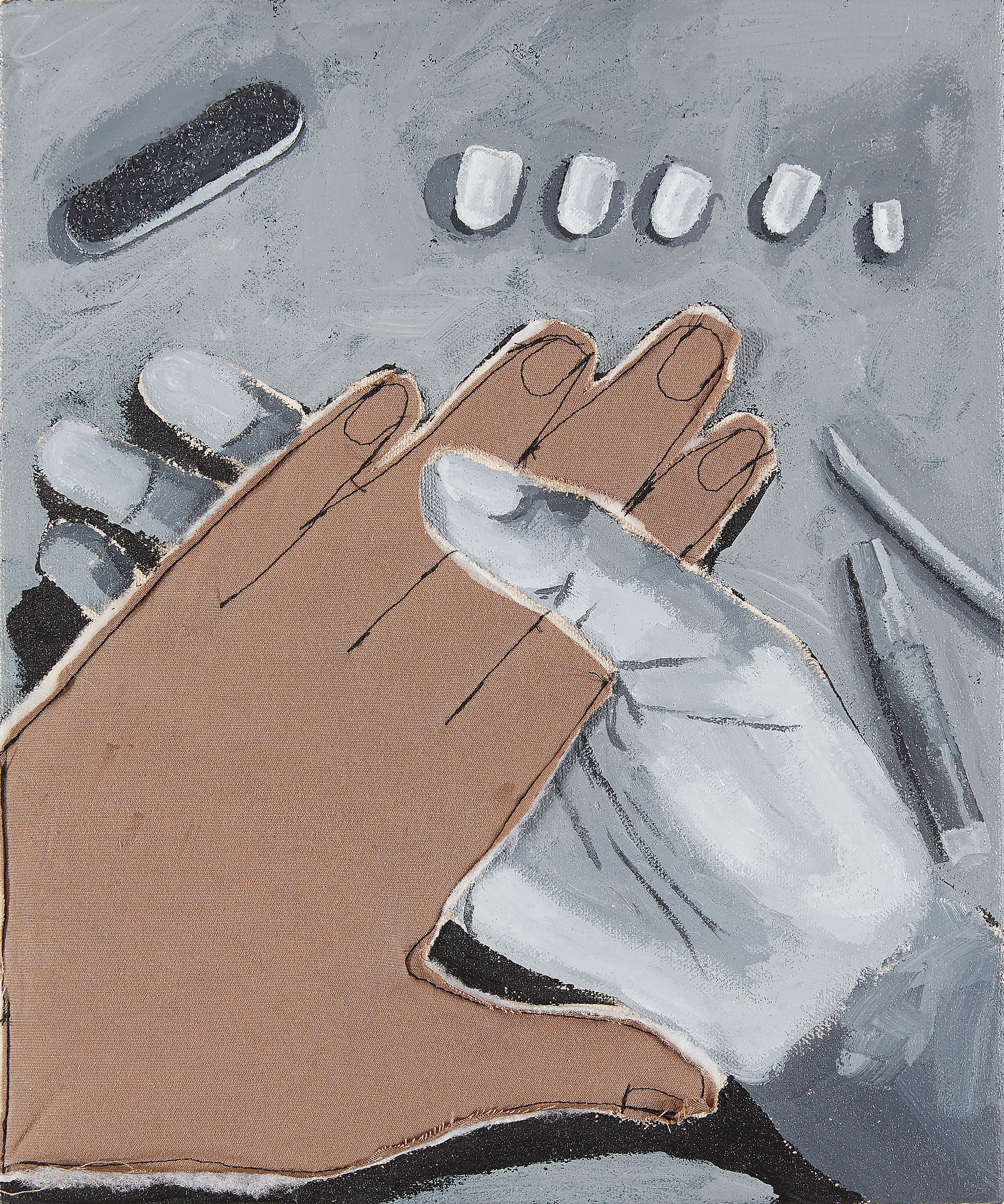 Press-Ons Acrylic, cotton and polyester on canvas, 10 x 8 inches (25.4 x 20.3 cm) 2021