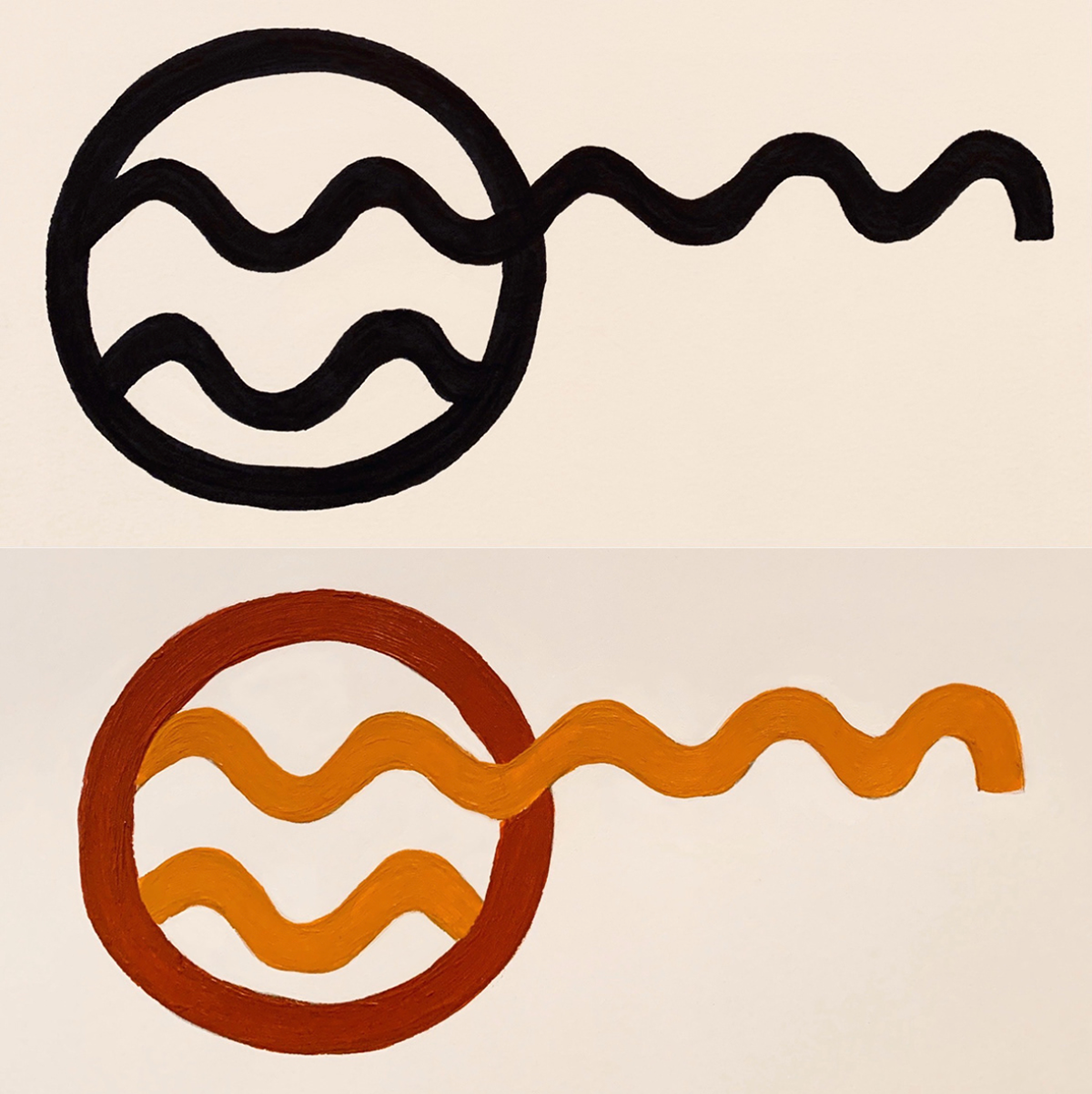 Drawn (top) and painted (bottom) rough