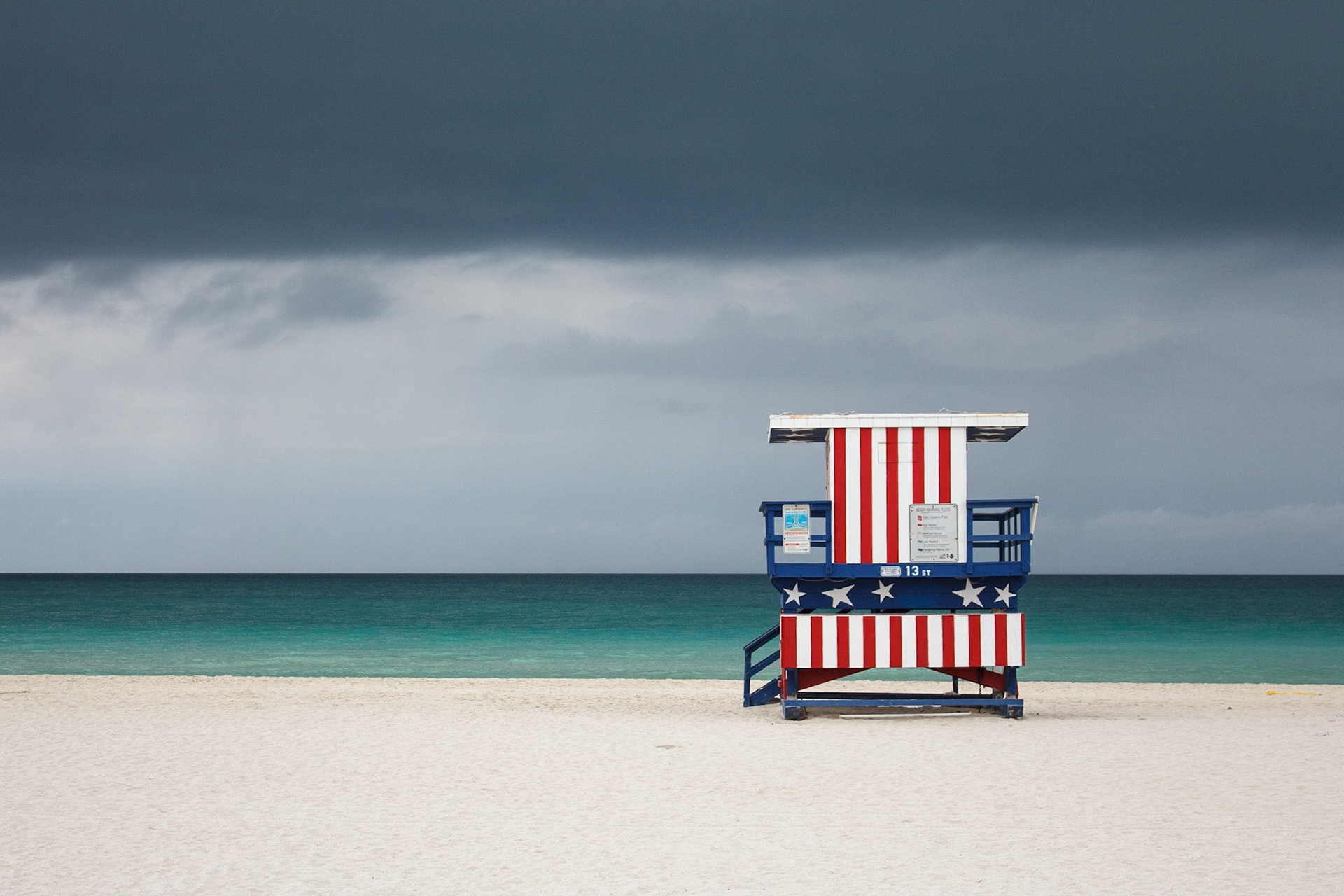 lifeguard stand on Miami Beach on Stromy day