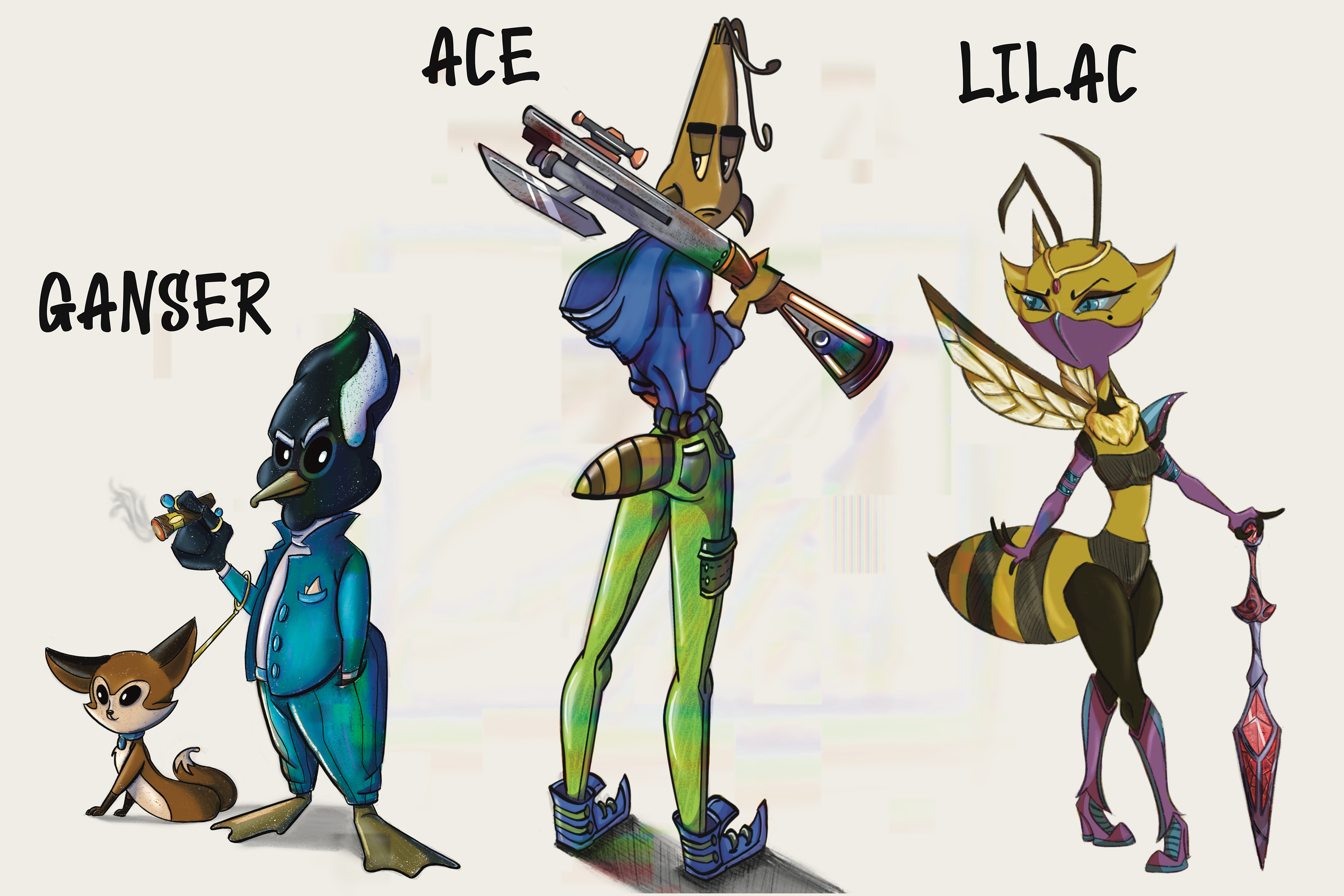 Concept character art of the main cast.