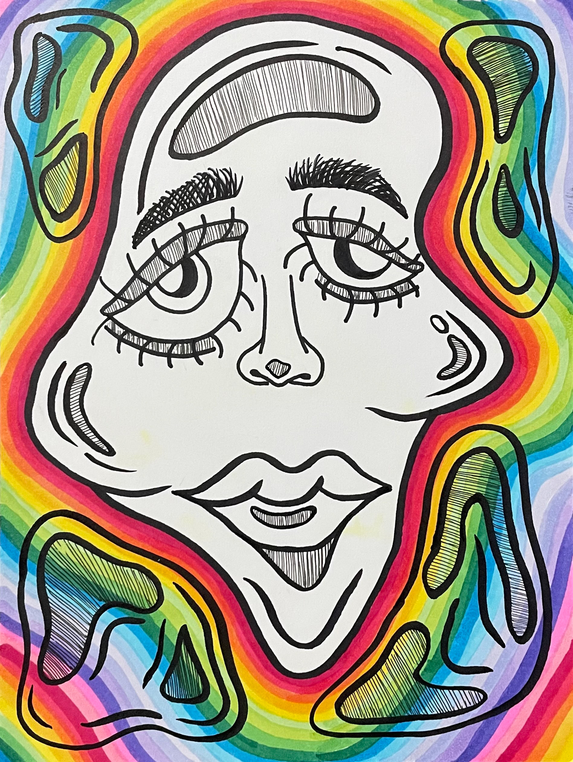 abstract face created with sharpie markers