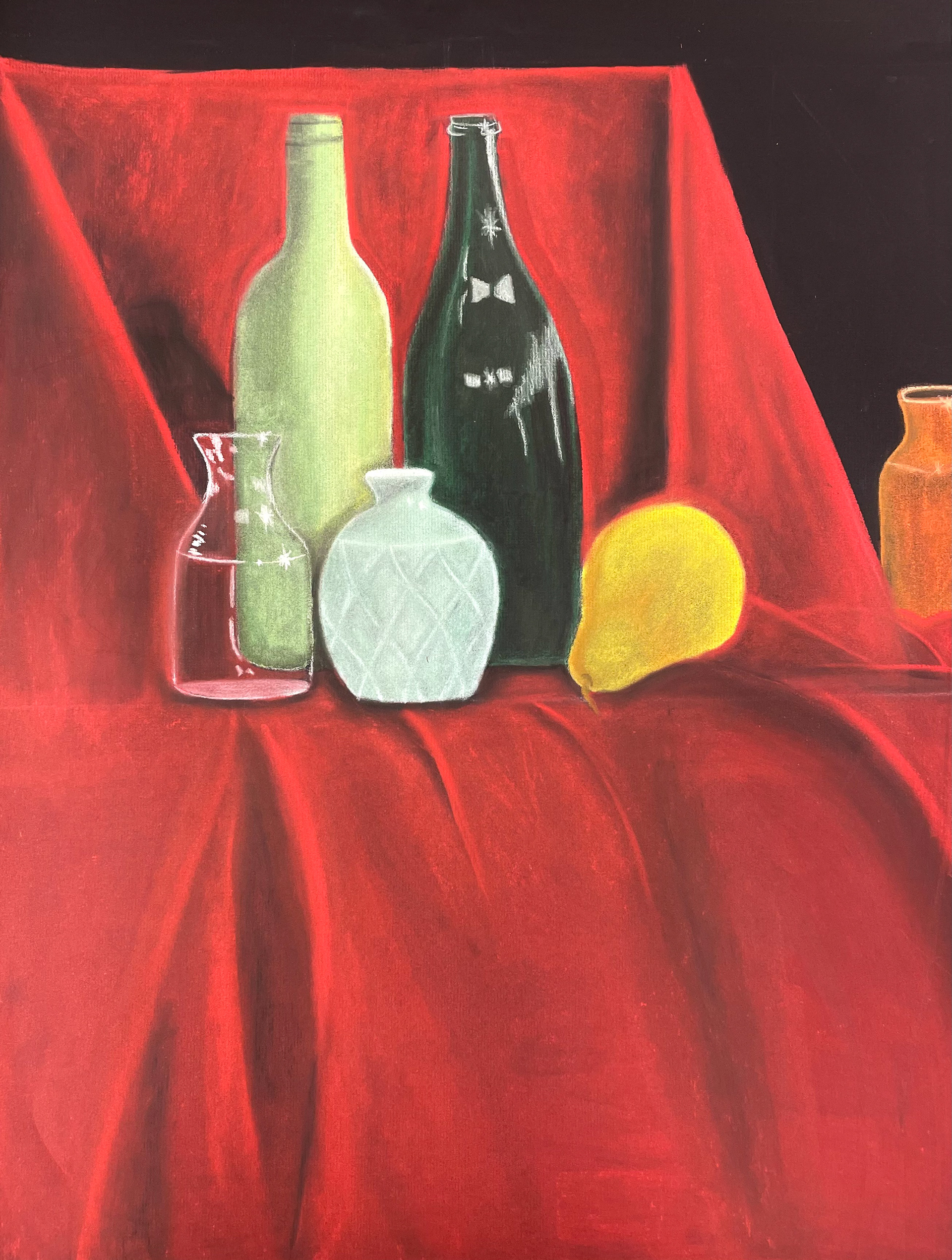 still life created with colored charcoal pastels