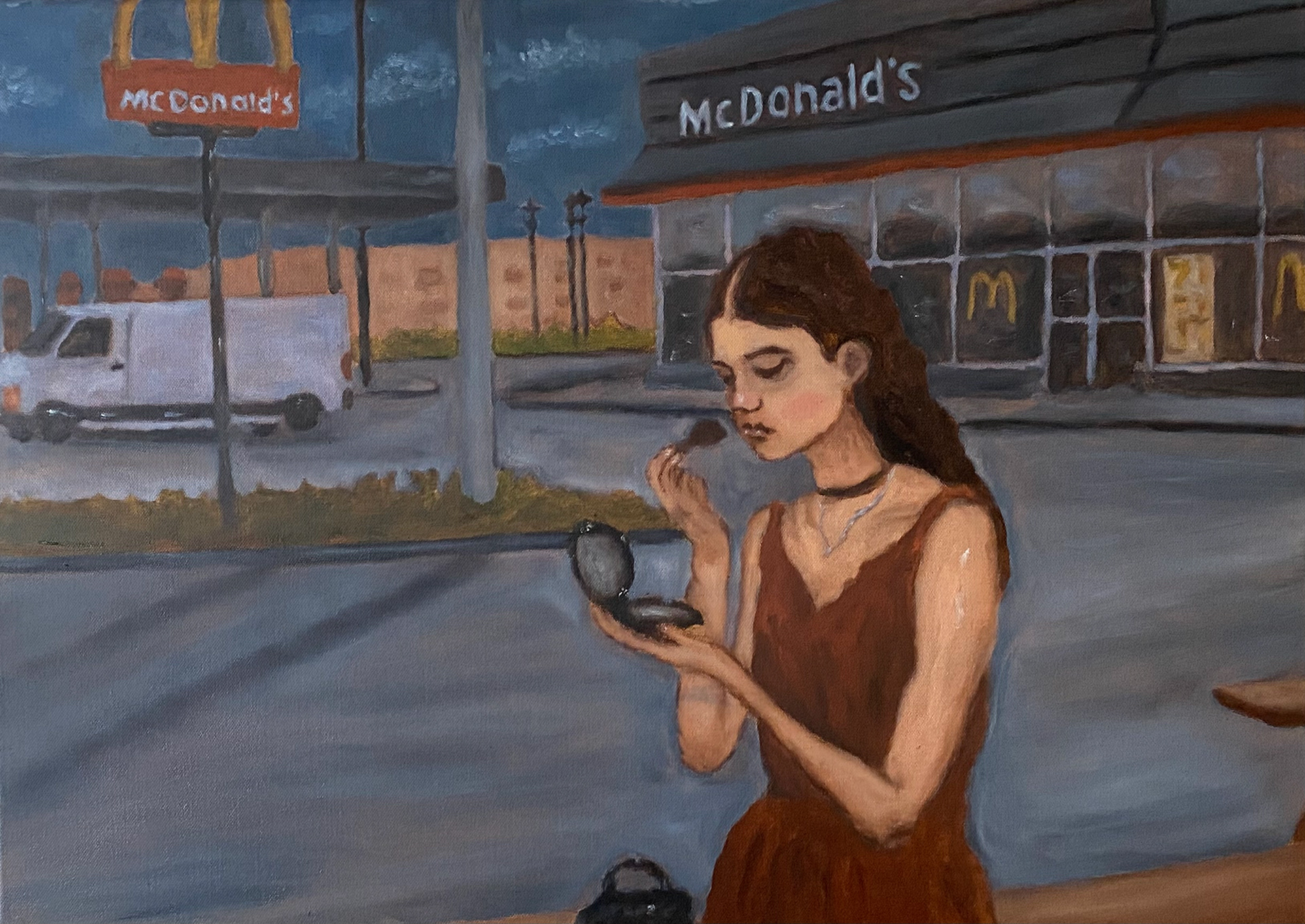 Wartende Frau vor McDonald's, 2025