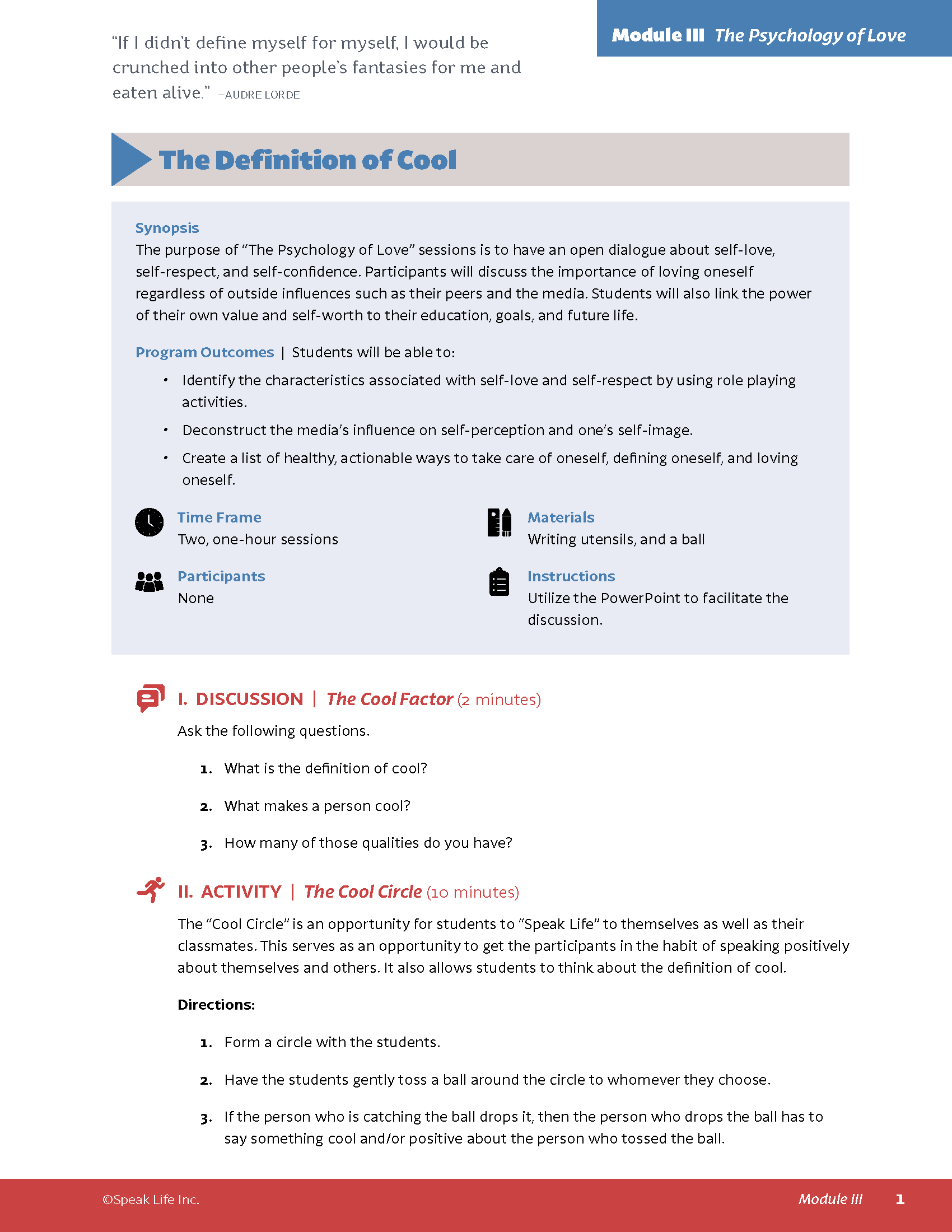 Facilitator's Manual – Lesson Opener