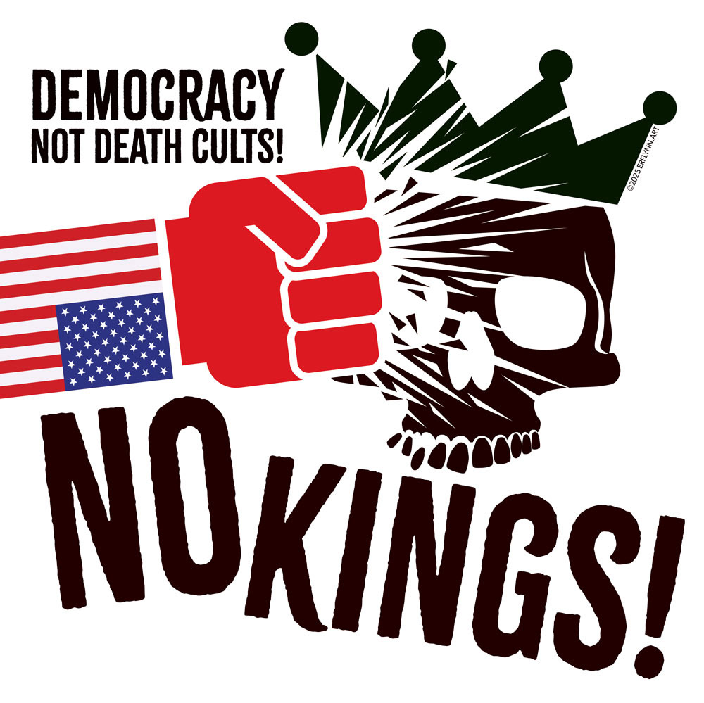 No Kings Democracy No Death Cults Signage.
