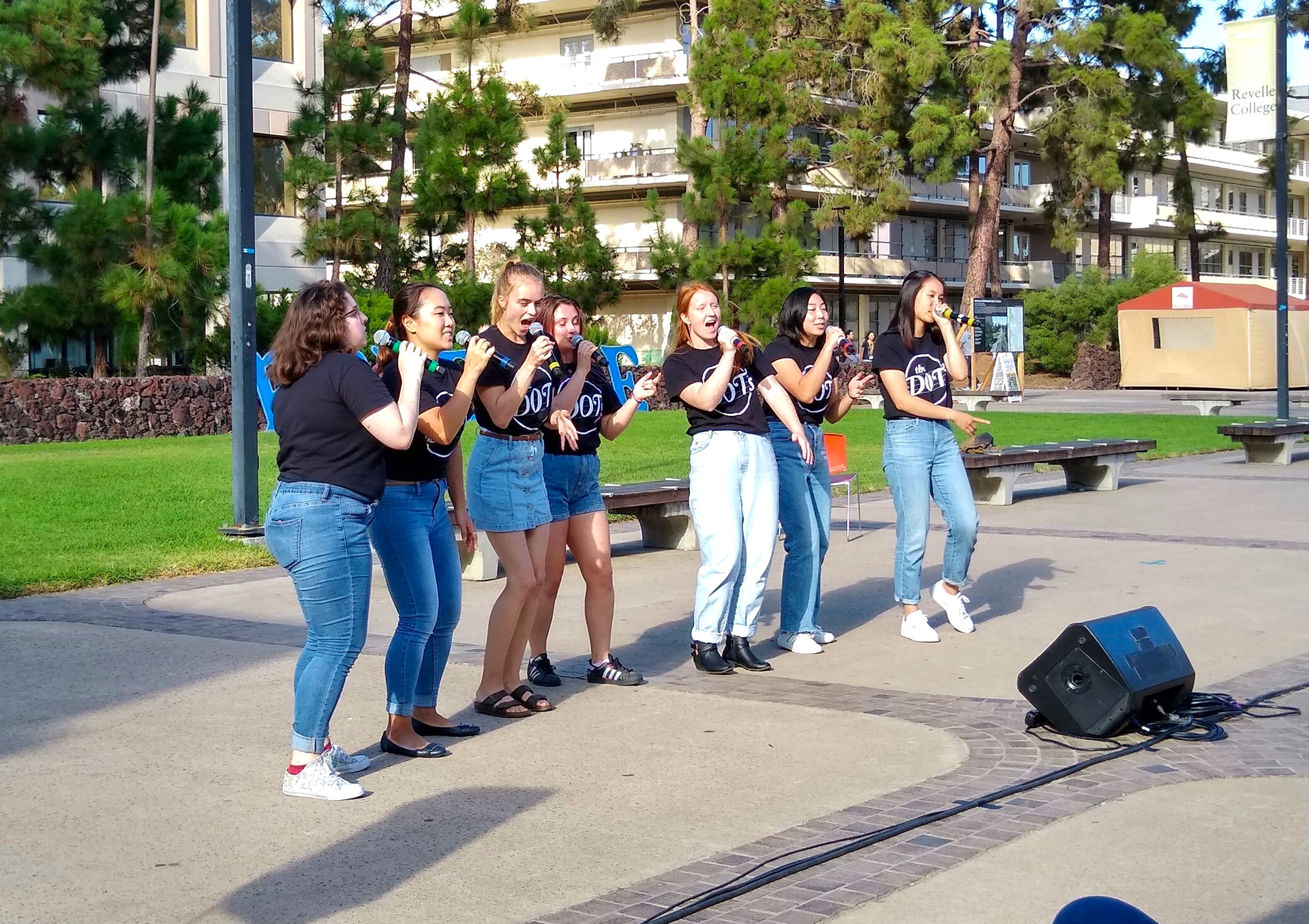 a small group of DOTs singing during Welcome Week (September 2019)