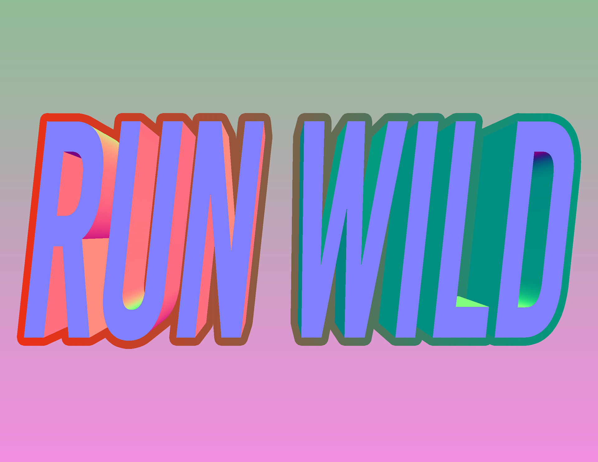 Bold, capitalized, three-dimensional letters with a red-green gradient read "Run Wild".