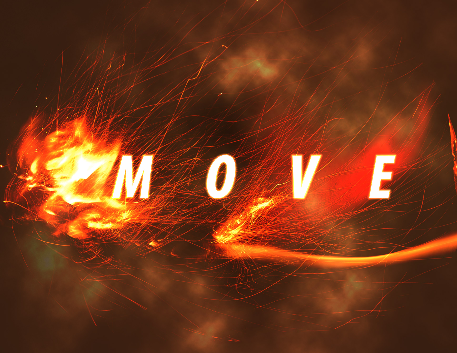 The word "Move" against a flaming background.