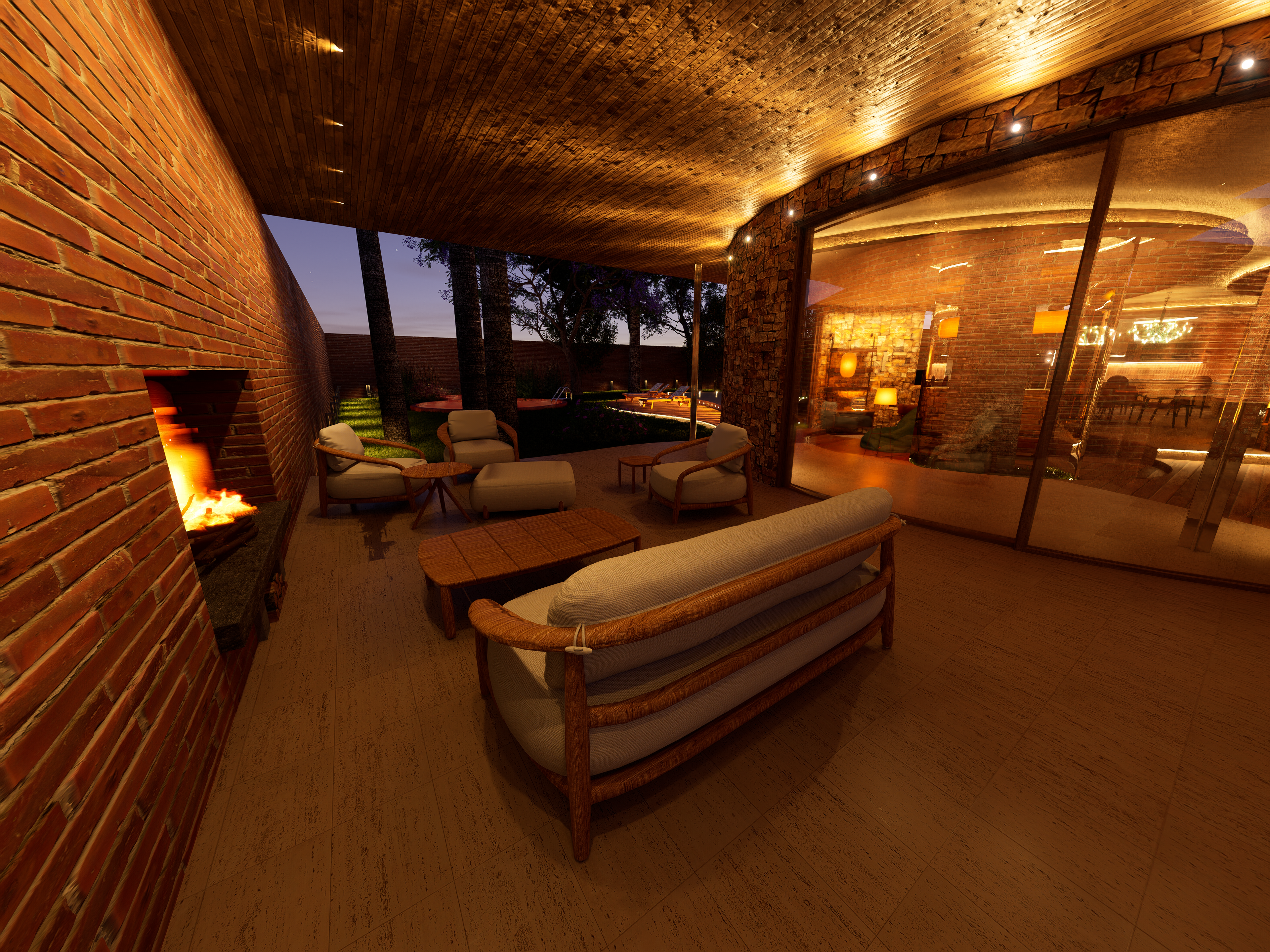 Outside living room (night)