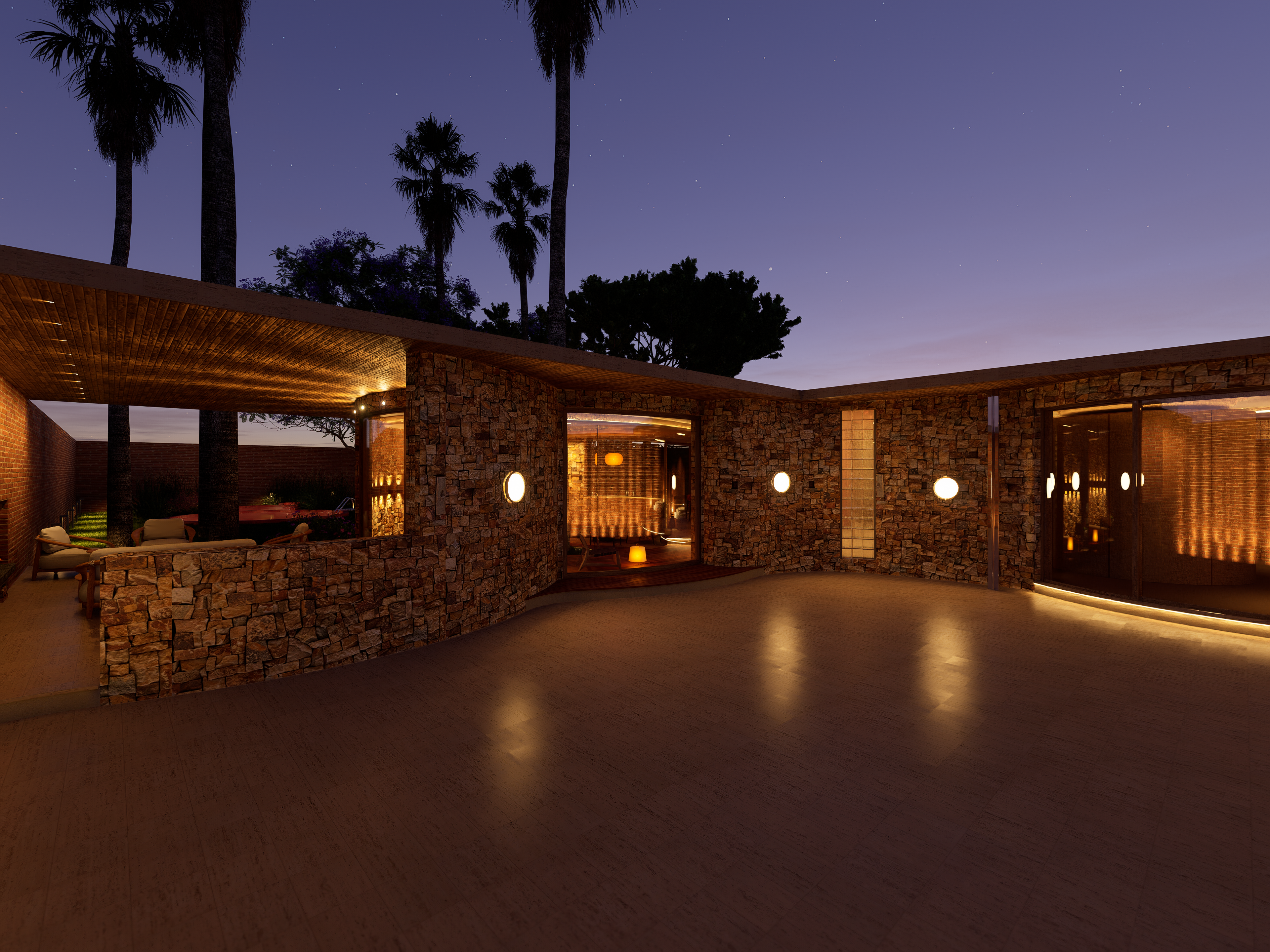 Back courtyard (night)