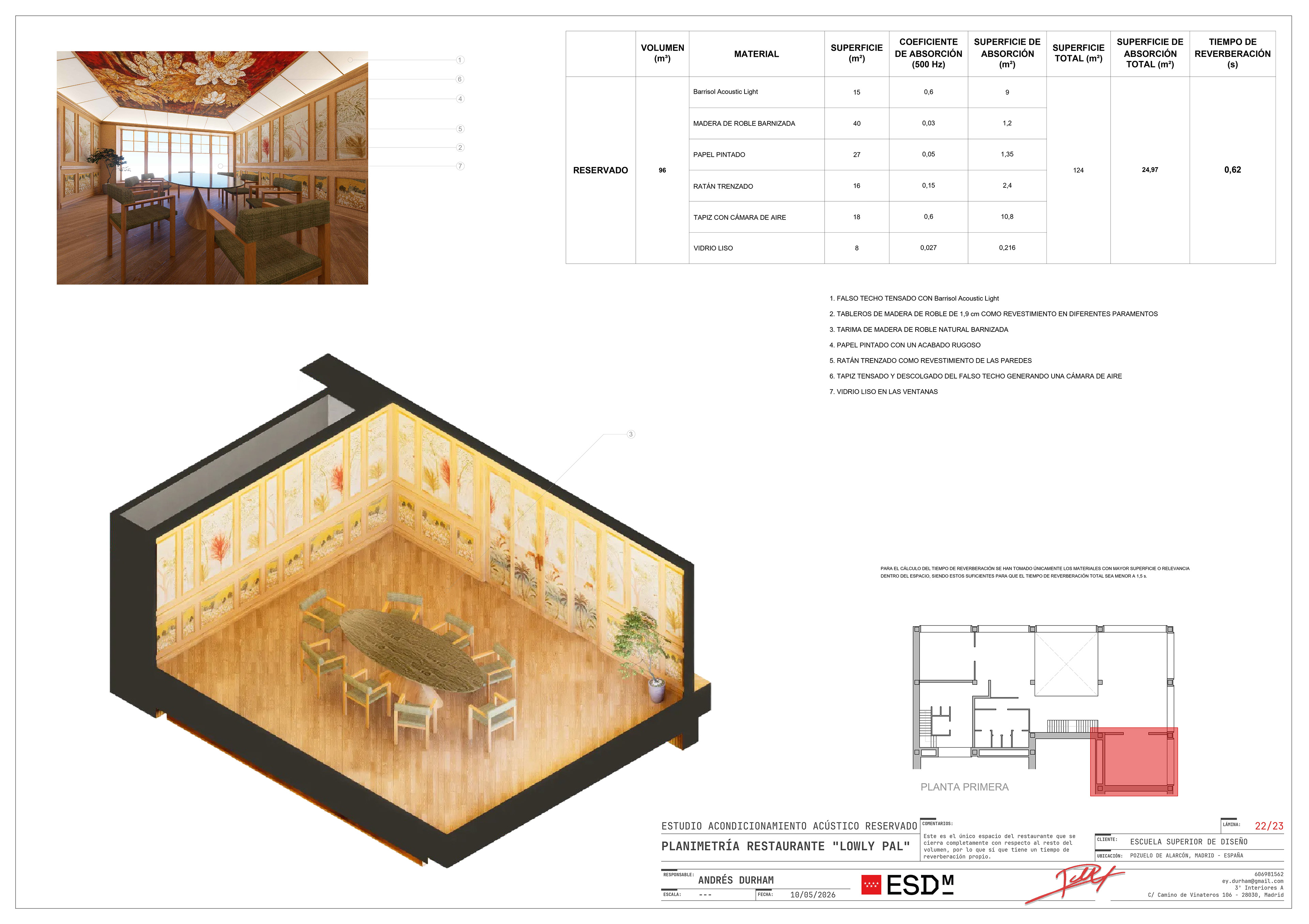 Private dining room acoustic conditioning study
