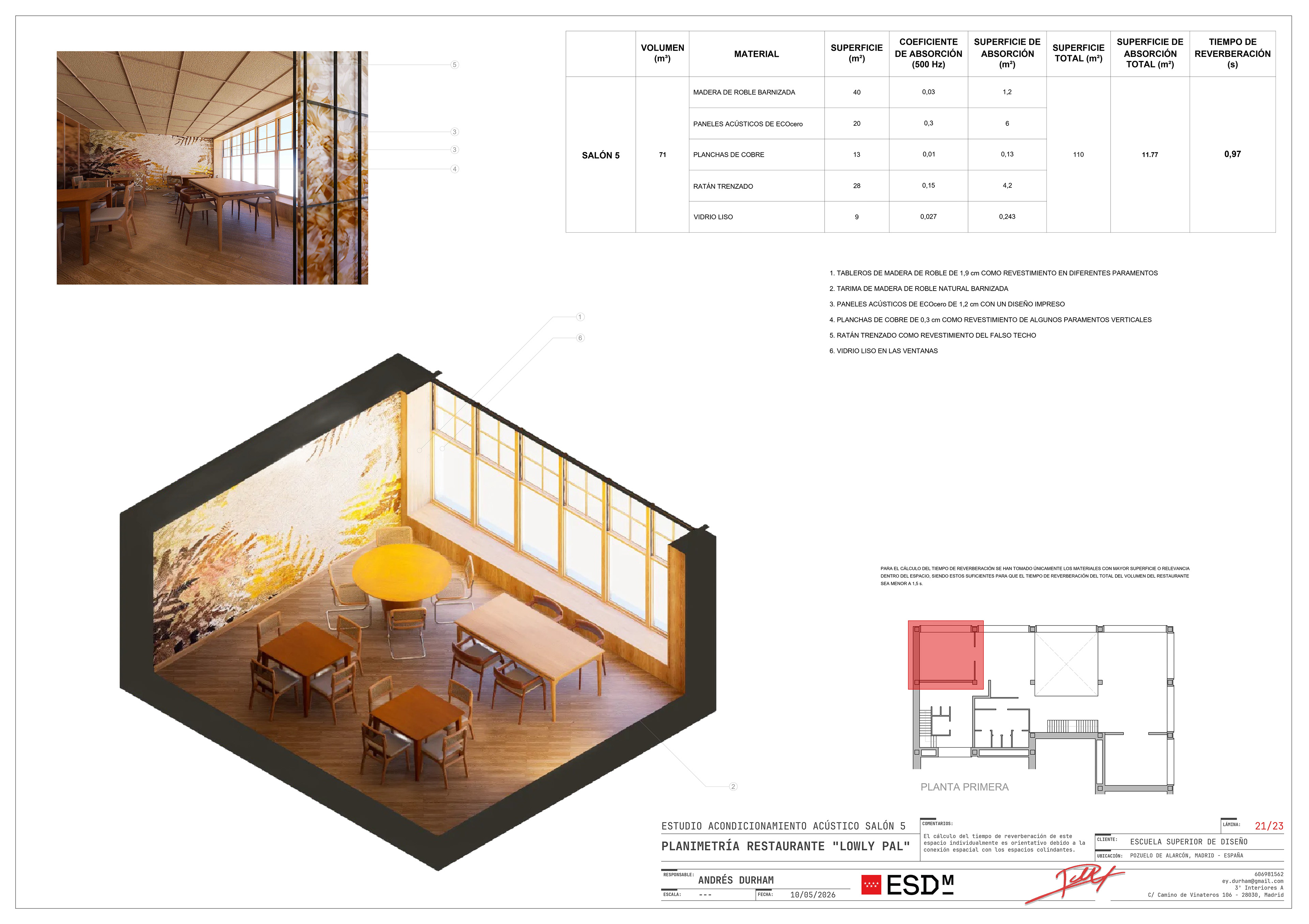 Dining space 5 acoustic conditioning study