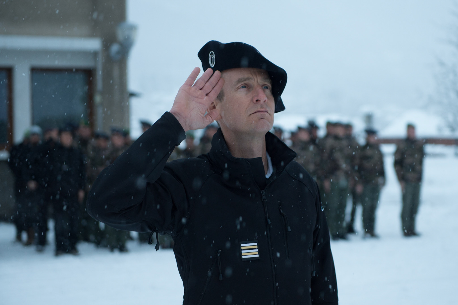 CHAMONIX, FRANCE - FEBRUARY 02: soldiers stand out during a flag raising at the high mountain military school training the future alpine hunters, Auvergne-Rhône-Alpes, Chamonix, France on february 02, 2015 in Chamonix, france. (Photo by Fred Marie/Art In All Of Us/Corbis via Getty Images)
