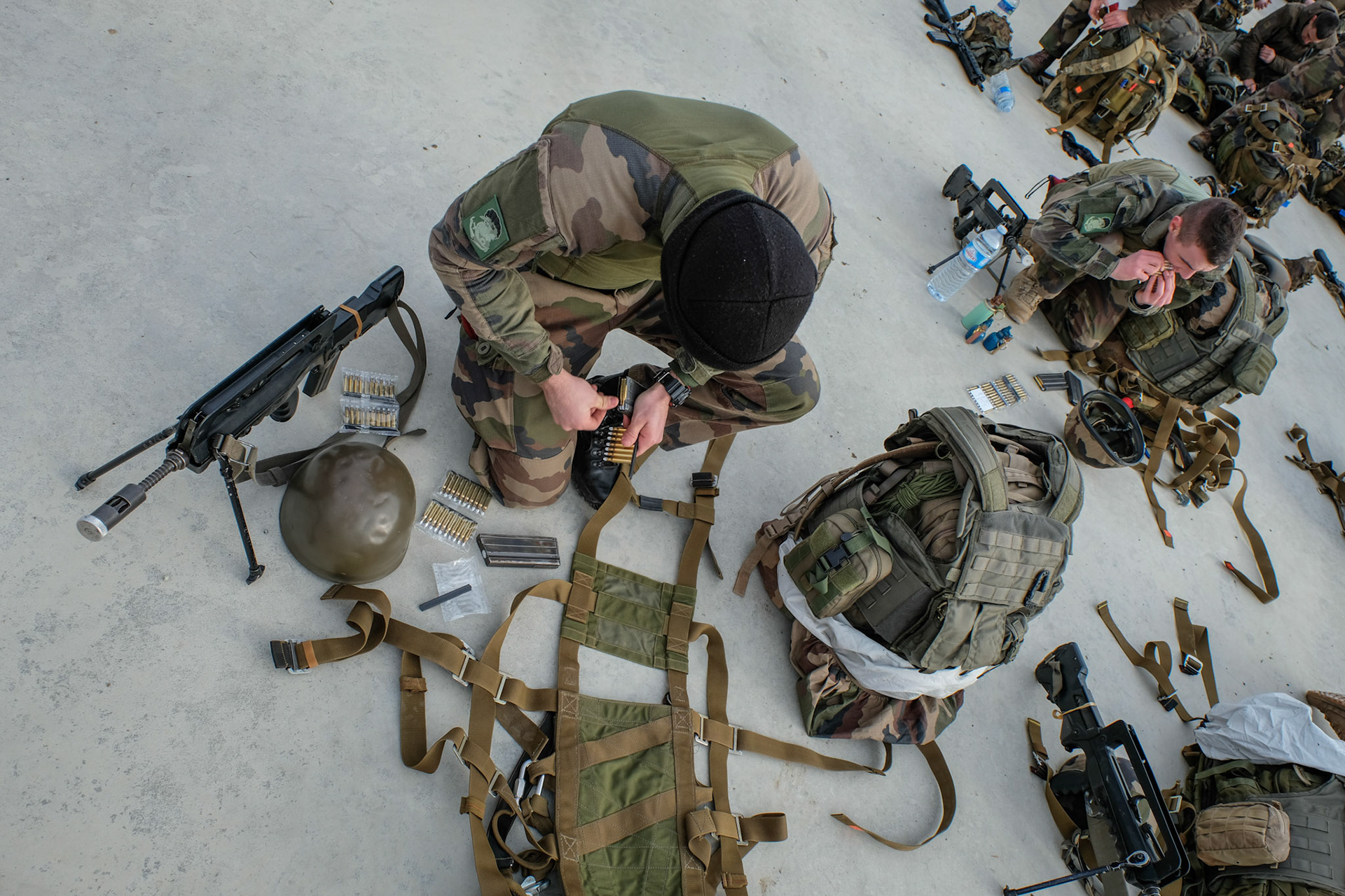 France, Toulouse, 2018-02-07. French paratroopers train in south of France before going to war in Africa, for Barkhane military operation against terrorism. Photograph by Fred MARIE/ France, Toulouse, 2018-02-07. Les paras francais de la 11e BP s entrainent avant de partir en guerre en Afrique pour l operation Barkhane. Photographie de Fred MARIE / Collectif DR.