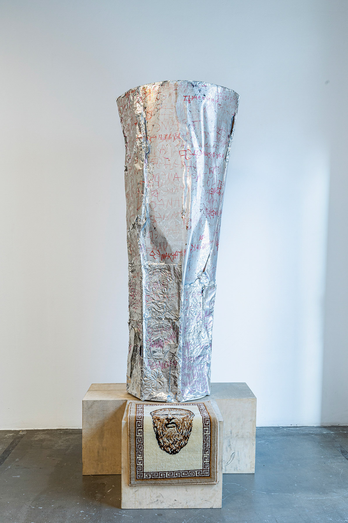Merve Vural, Crystal Vase 2020, Aluminium foil, PVC mount, tape, 150 x 45 cm