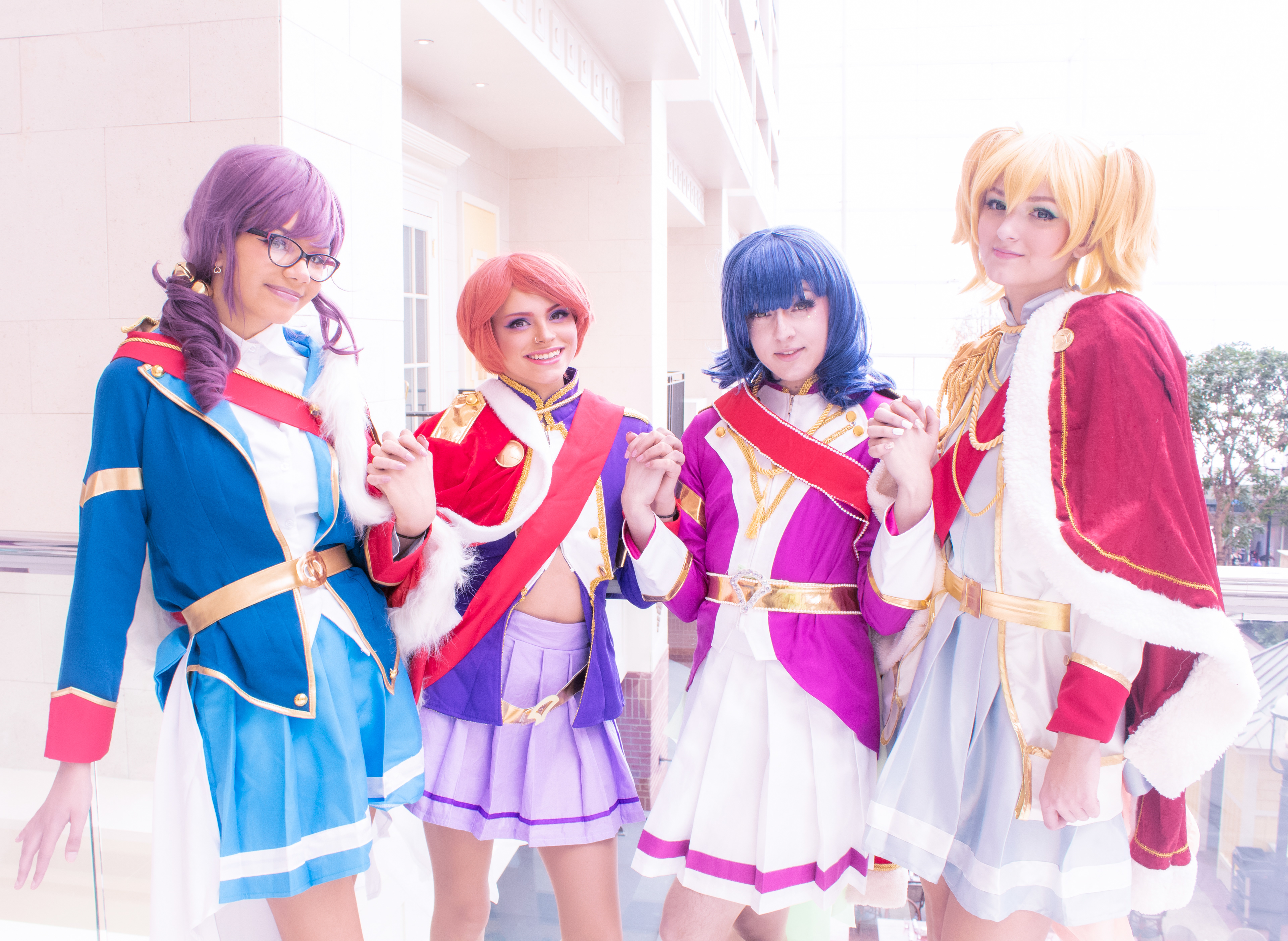 group photo (hoshimi juuna, isurugi futuba, hanarugi kaoruko, and daiba nana)