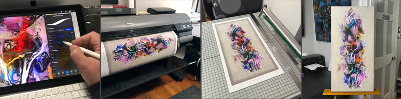 Shawn Young's art process includes using an iPad Pro and a Canon imagePROGRAF PRO-4100 printer