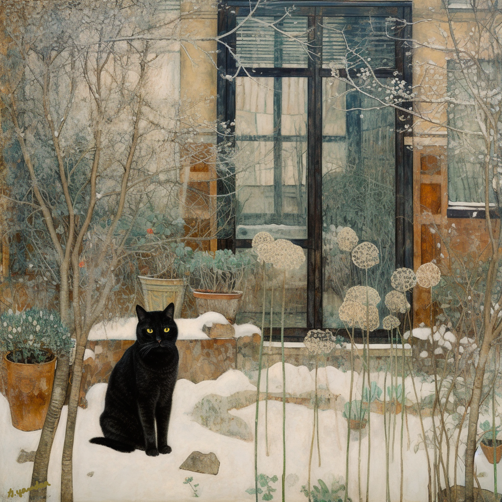 The Black Cat in the Winter Garden