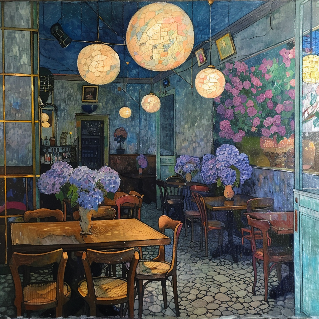 Cafe with Hydrangeas