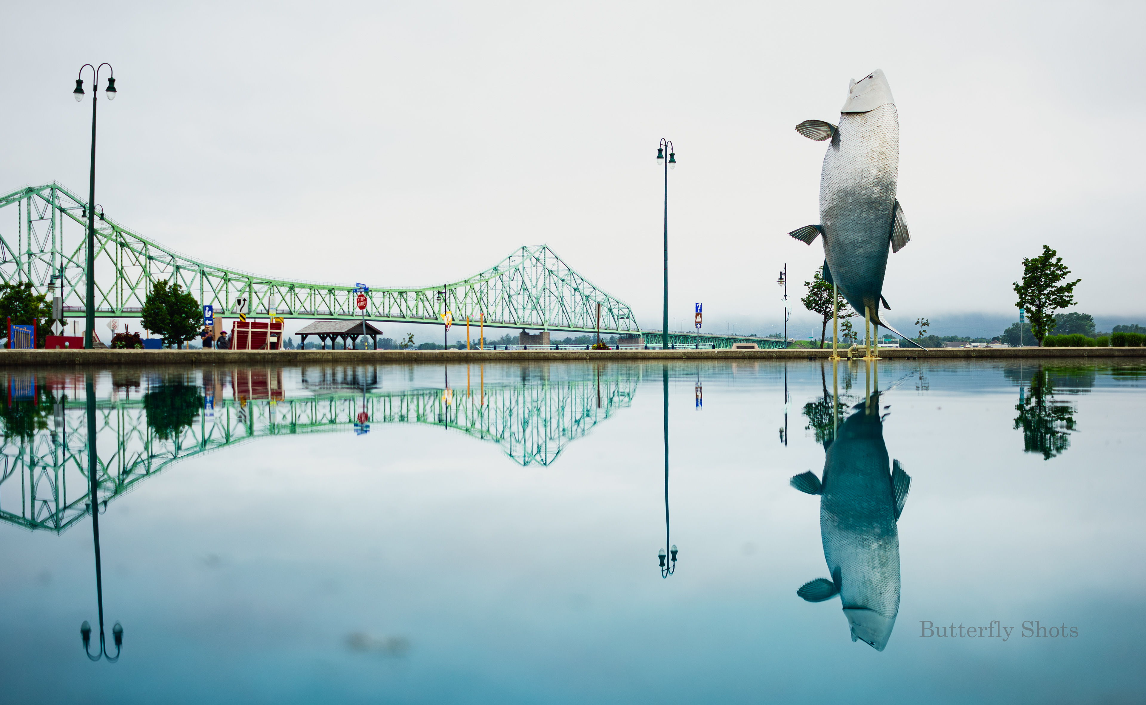 Landscape photography of the Van Horne Bridge and Sam the Salmon in Campbellton New-Brunswick