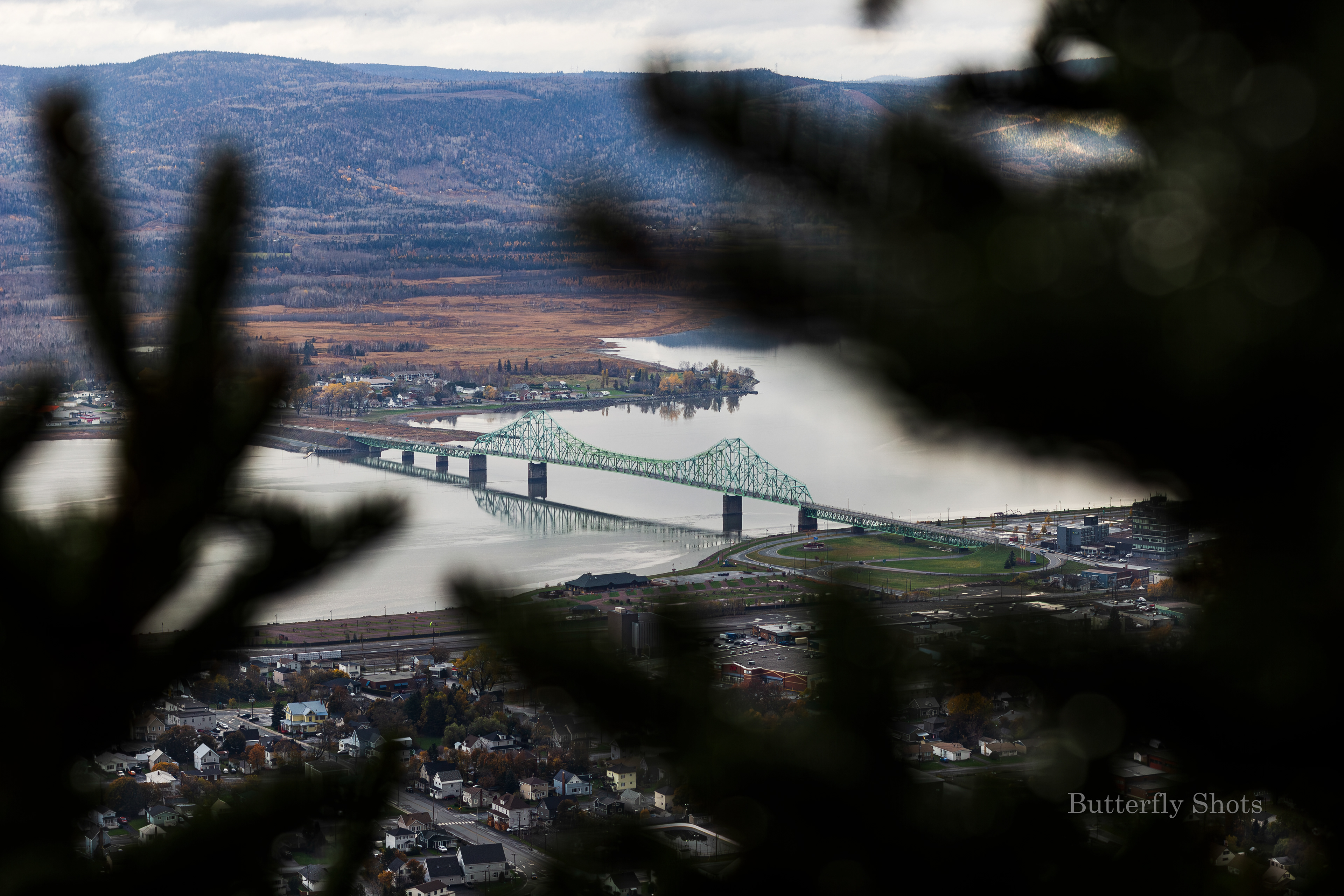 Landscape photography of the Van Horne bridge from the top of the Sugarloaf mountain in Atholville New-Brunswick