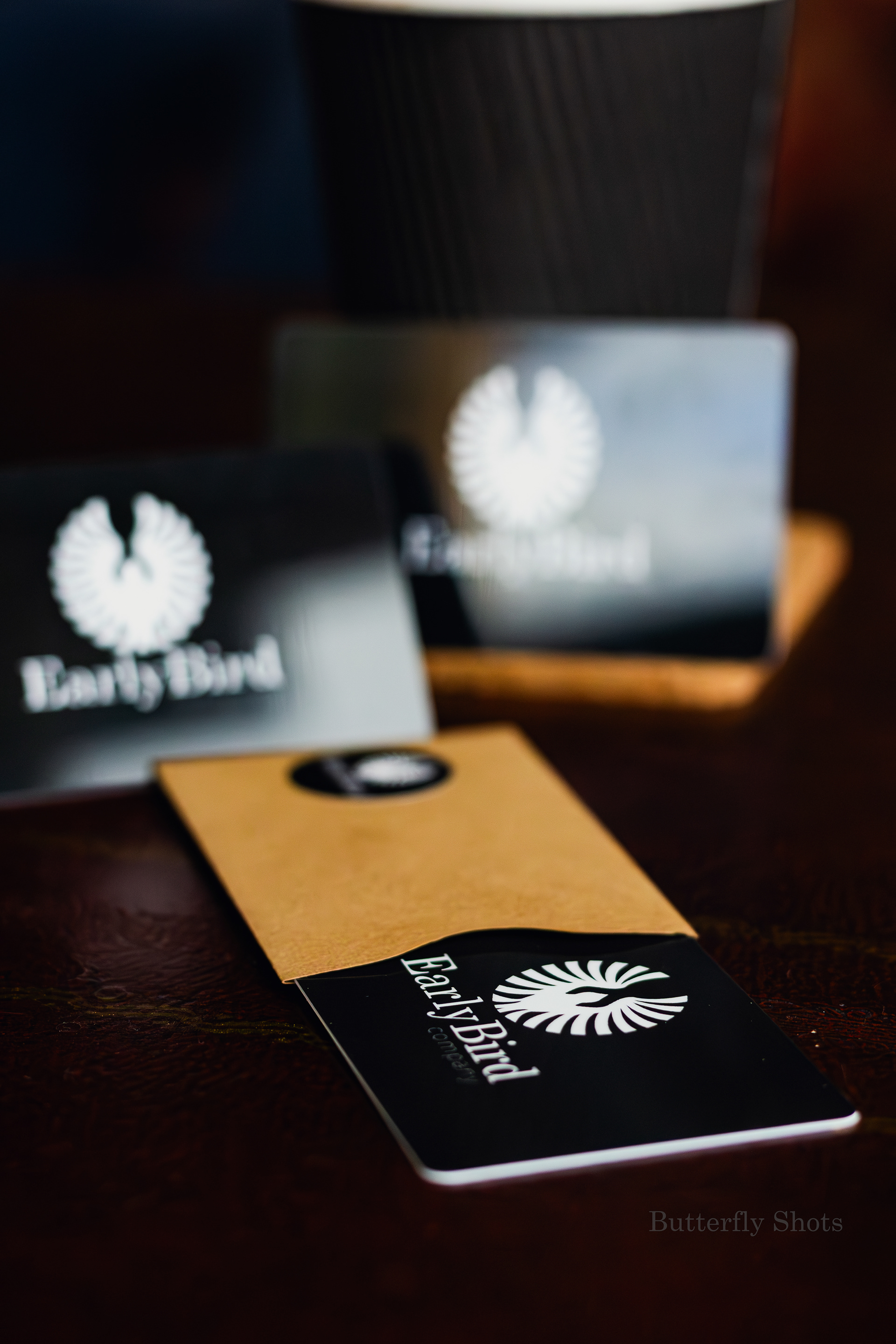 Product photography of a coffee with gift card
