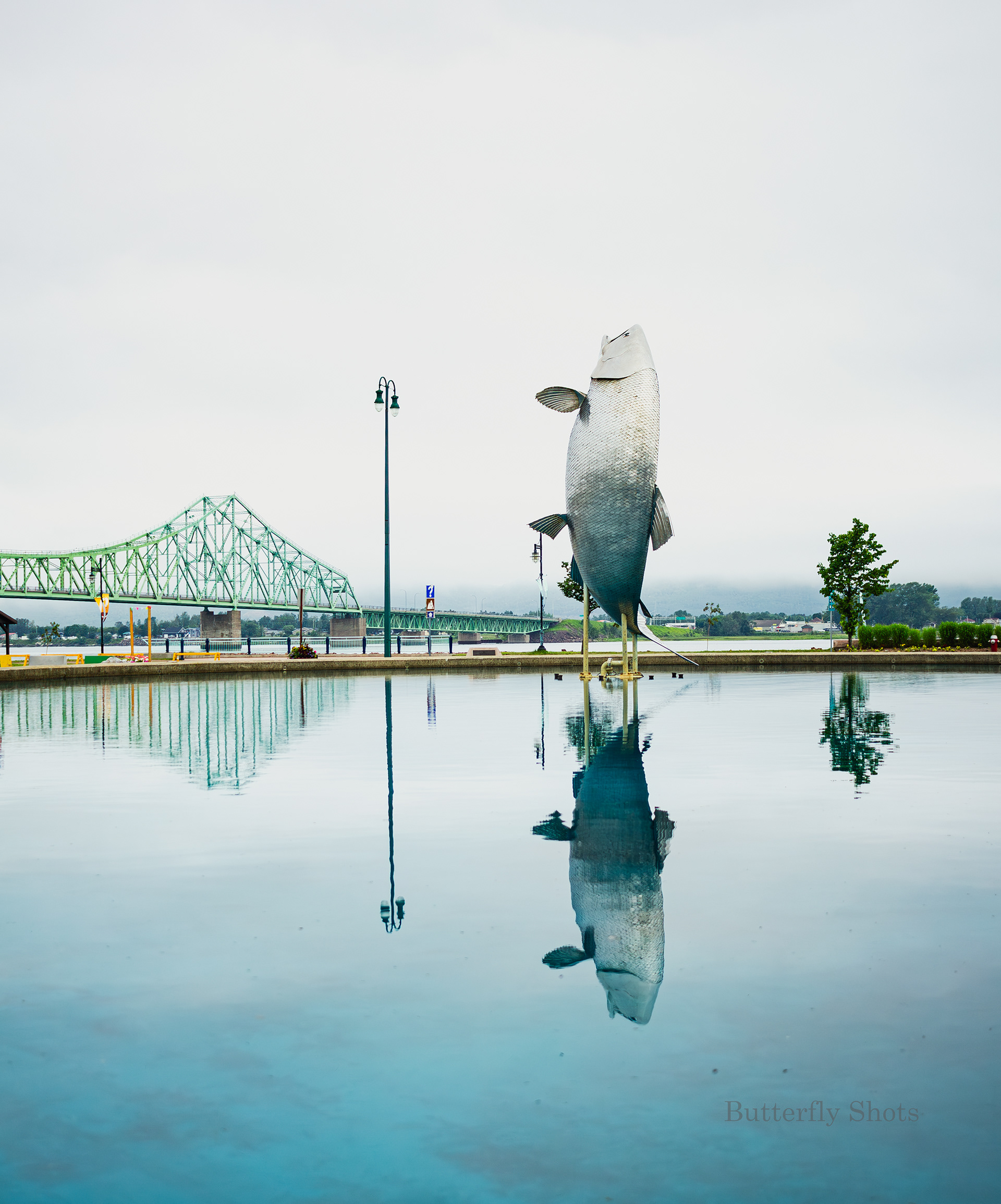 Landscape photography of the Van Horne Bridge and Sam the Salmon in Campbellton New-Brunswick