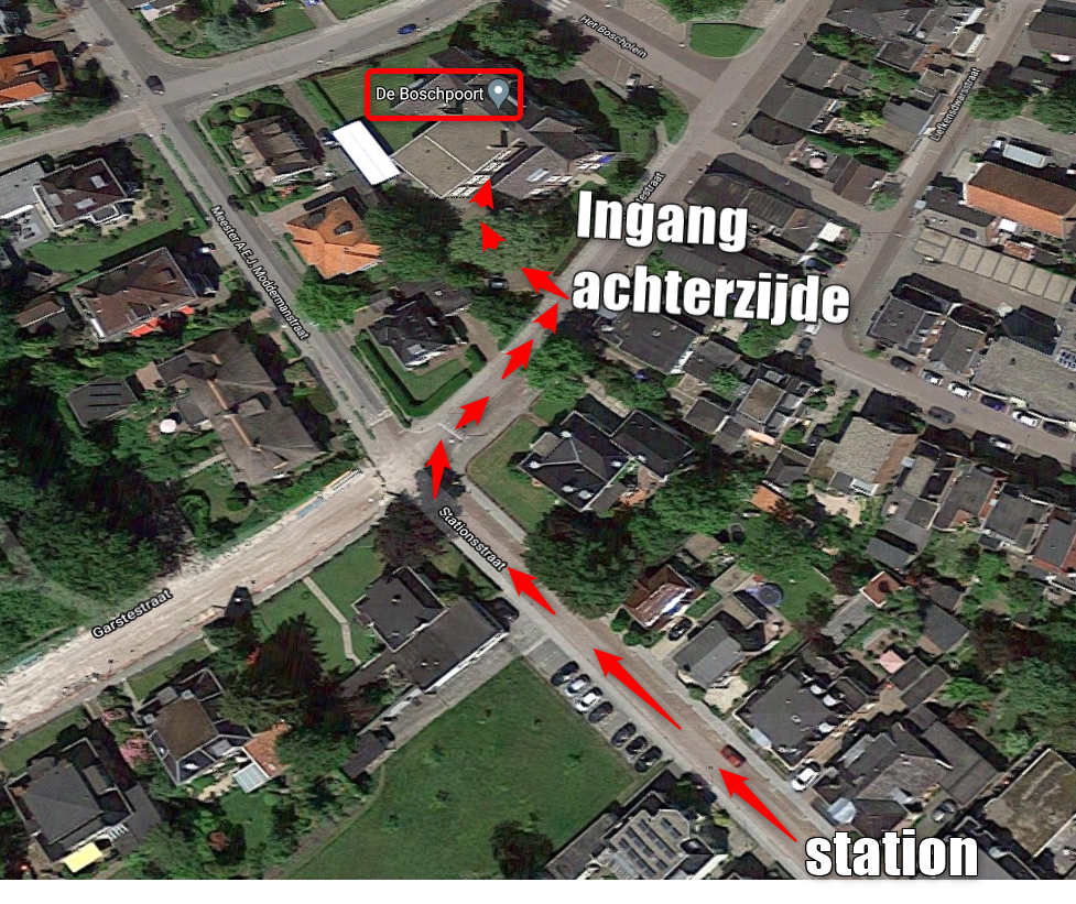 Wandelroute naar de ingang aan de achterzijde