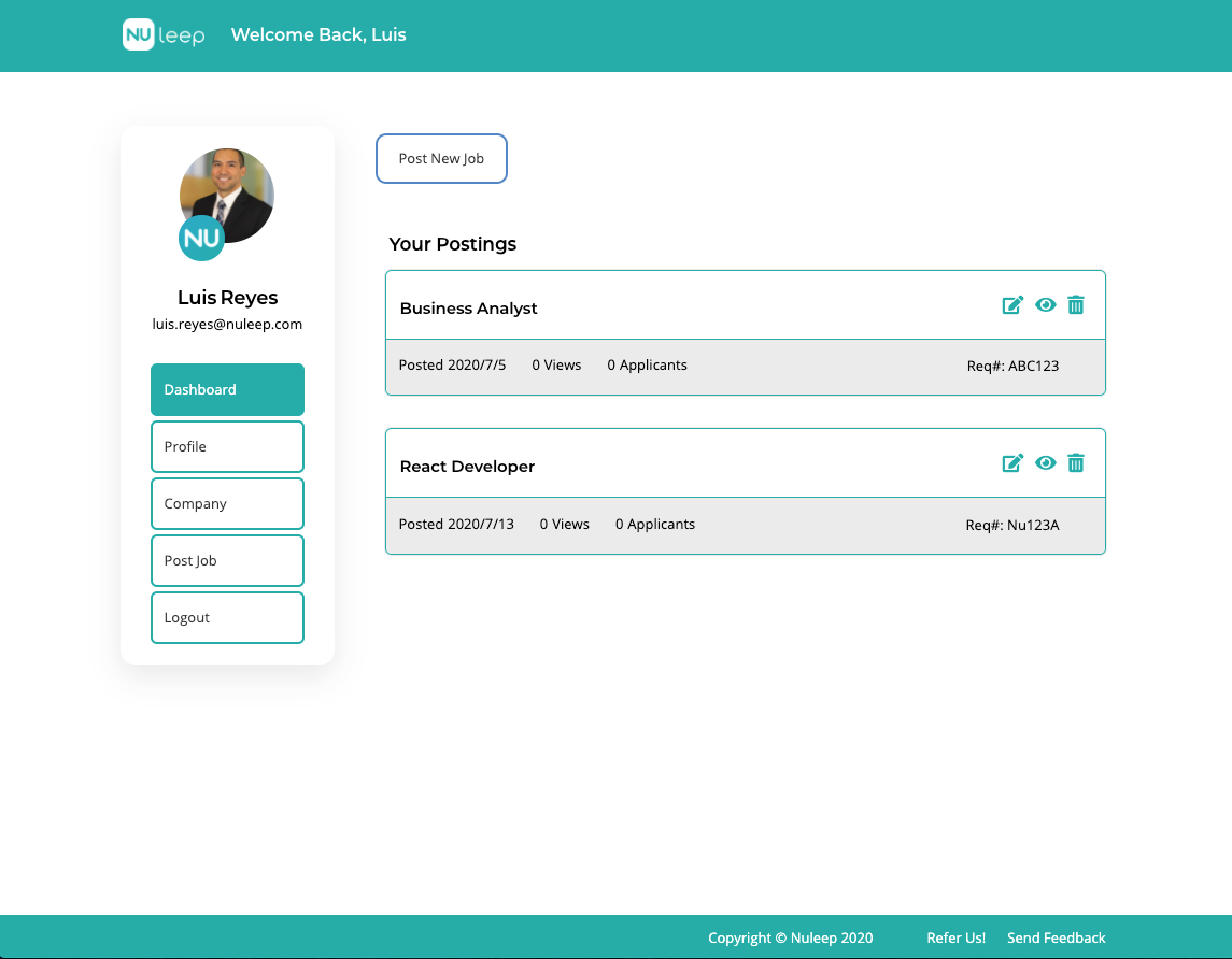 Initial NuLeep SaaS Mockup