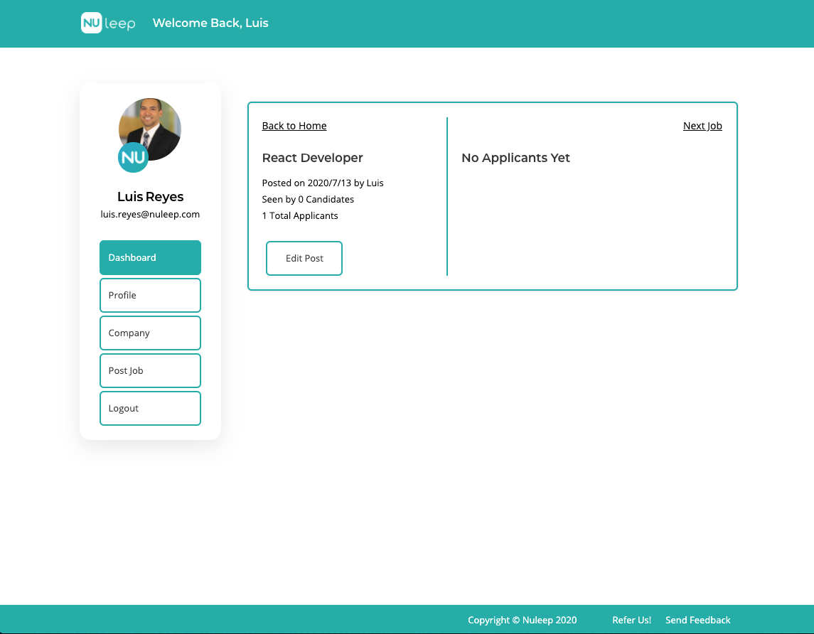 Initial NuLeep SaaS Mockup