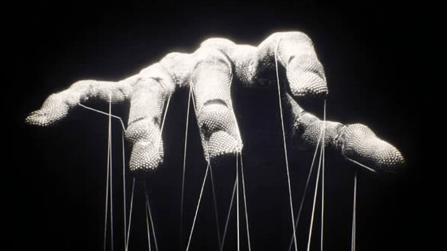 Prompt: Big machine hand, robot hand, strings, cables, dim lighting, and backlighting, geometrically, calligraphy style, webcam photography, primitivist frenzy, 8k --ar 16:9 --stylize 200 --iw 1.5 --raw