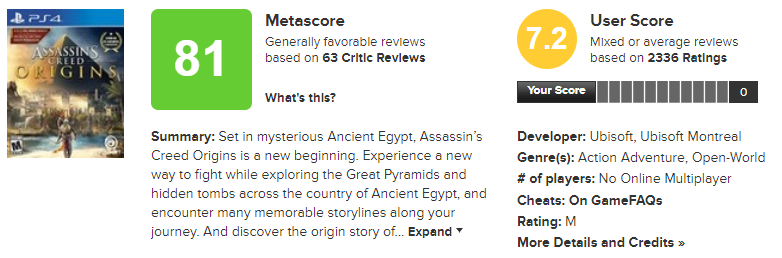 No Spoilers]This is how AC Odyssey's Metacritic score stacks up against the  5 previous (main) games! : r/assassinscreed