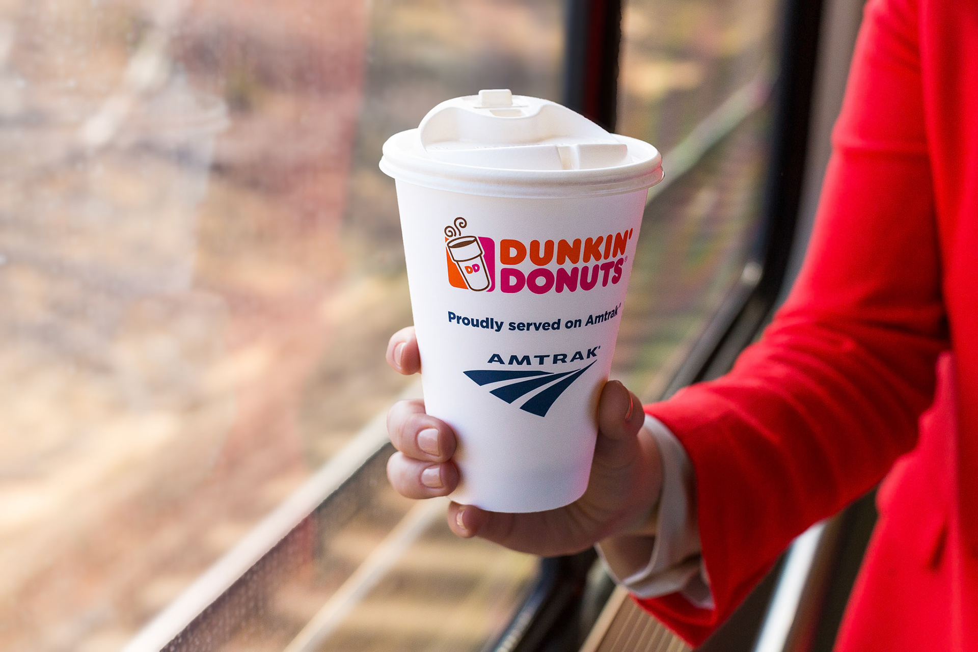 Amtrak partners with Dunkin' Donuts coffee on the Acela Express NEC service.Acela, Dunkin' Donuts