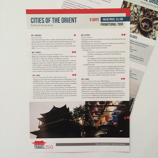 Travel Asia: itinery publication design + copywriting, 2017