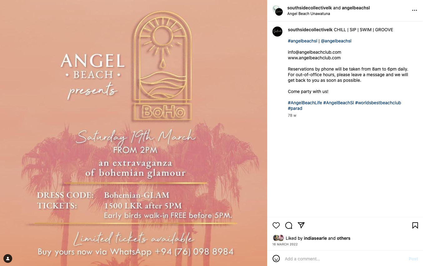 BoHo by Angel Beach promo post, 2022