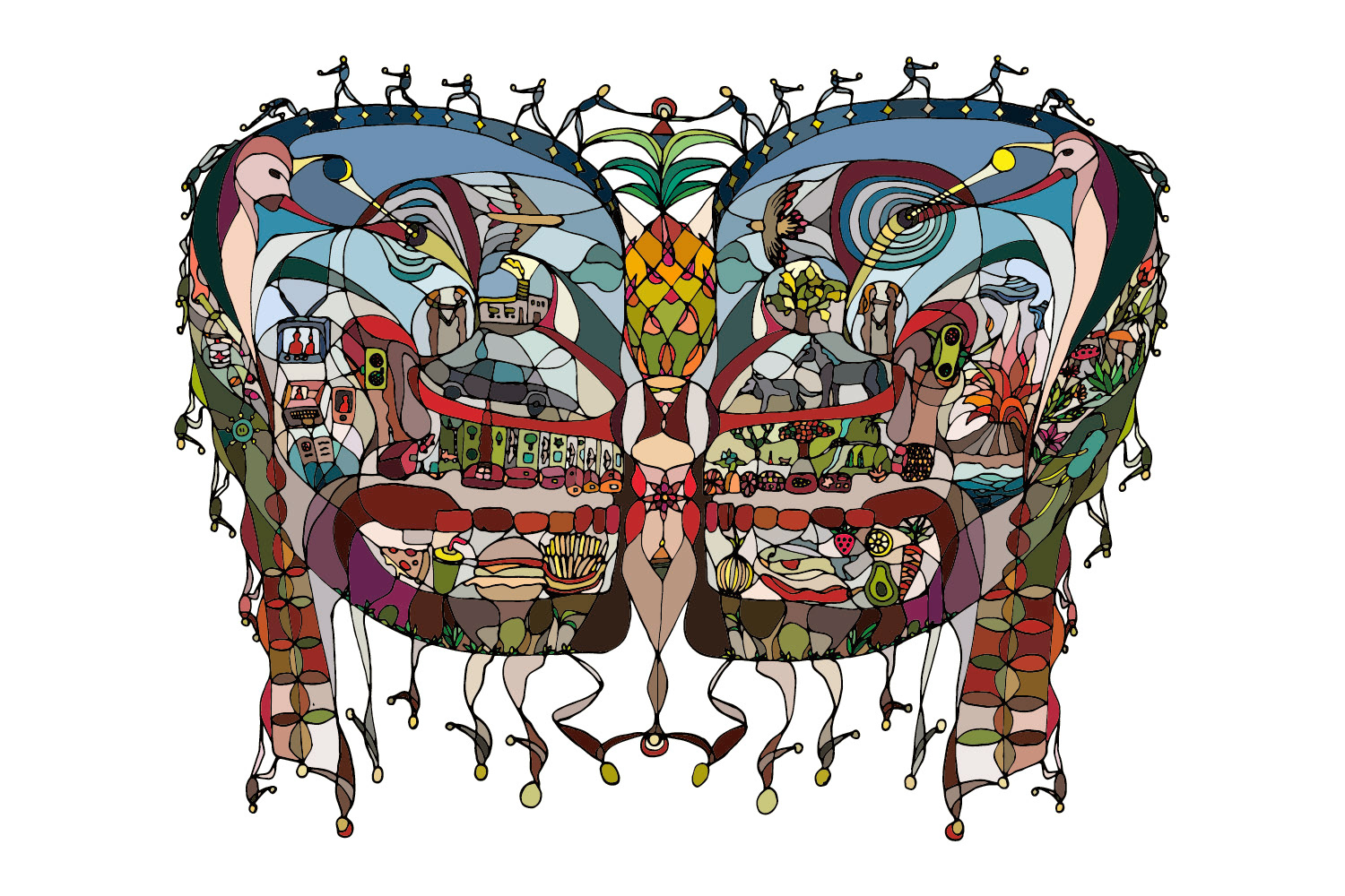 Polarity. Ein Kopf mit zwei Gesichtshälten, die im Gegensatz zueinander stehen. Illustration von Eva Stöflin