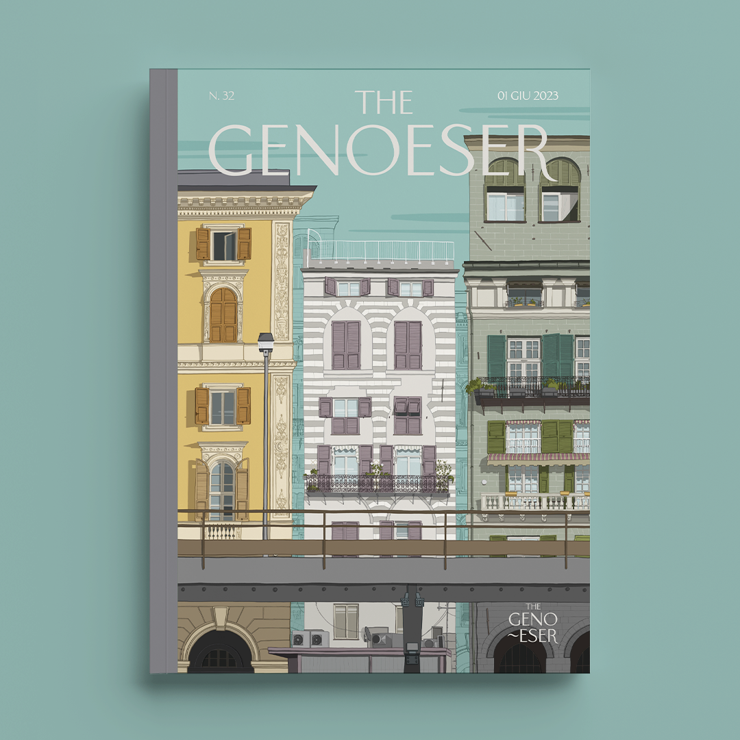 Illustrazione digitale a colori realizzata per il progetto artistico collettivo The Genoeser, raffigurante la sopraelevata di Genova, Strada Aldo Moro, e tre degli edifici che la costeggiano. La vista dell’illustrazione è frontale. In primo piano, sui 3/4 dell’immagine, una porzione della campata della sopraelevata in grigio, con guardrail marrone. Al di sotto la testa di uno dei piloni di sostegno, i portici degli edifici retrostanti ed una bottega, davanti al piano terra dell’edificio centrale. Al di sopra un lampione stradale e retrostante la vista di tre dei tanti edifici che si scorgono percorrendola. Sulla sinistra un palazzo di Via Turati, la facciata gialla, le persiane marroncine e in beige i caratteristici stucchi. Al centro un edificio di Via di Sottoripa, le persiane color lavanda e la facciata con il tipico paramento genovese a fasce bianco e grigio. Nel piano centrale spicca, al centro del disegno, un terrazzino in ferro battuto sopra cui è posto un vaso con due rose bianche, inserite in memoria di Giacomo Fantoni, prematuramente scomparso a causa di un incidente avvenuto proprio sulla sopraelevata. Sulla destra una casa/torre di mattoni dalle tinte verdi, le persiane anch'esse verdi e le tende a strisce bianco e rosa. All’ultimo piano delle particolari persiane curve ed ai piani inferiori due balconi, uno in ferro battuto e uno in pietra. Tra il cielo e gli edifici si intravedono negli spazi vuoti le linee di altri palazzi retrostanti, per conferire profondità alla scena.