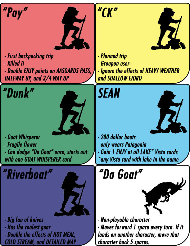 six *6* player cards with pieces