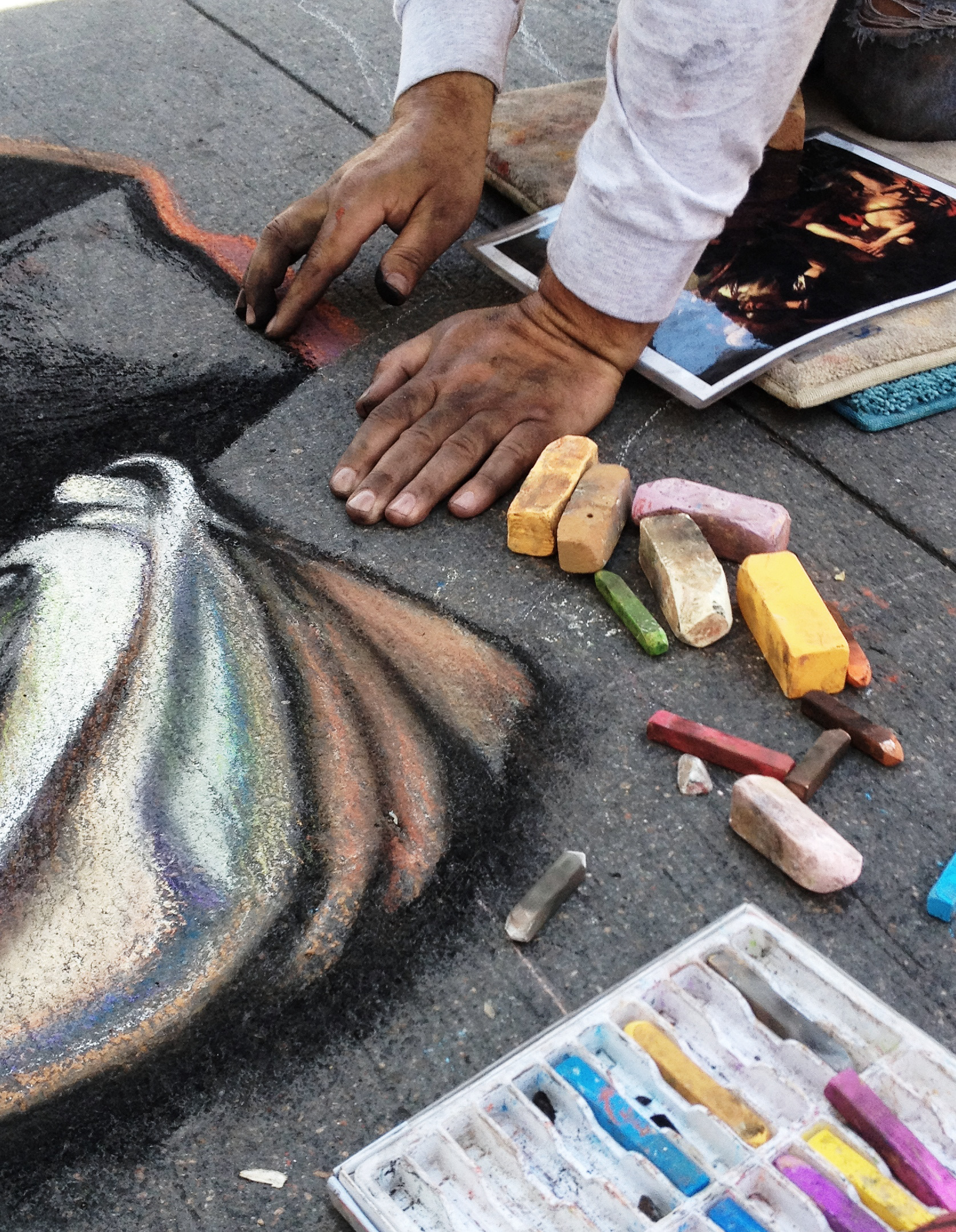Detail of a sidewalk artist, Denver, Colorado
