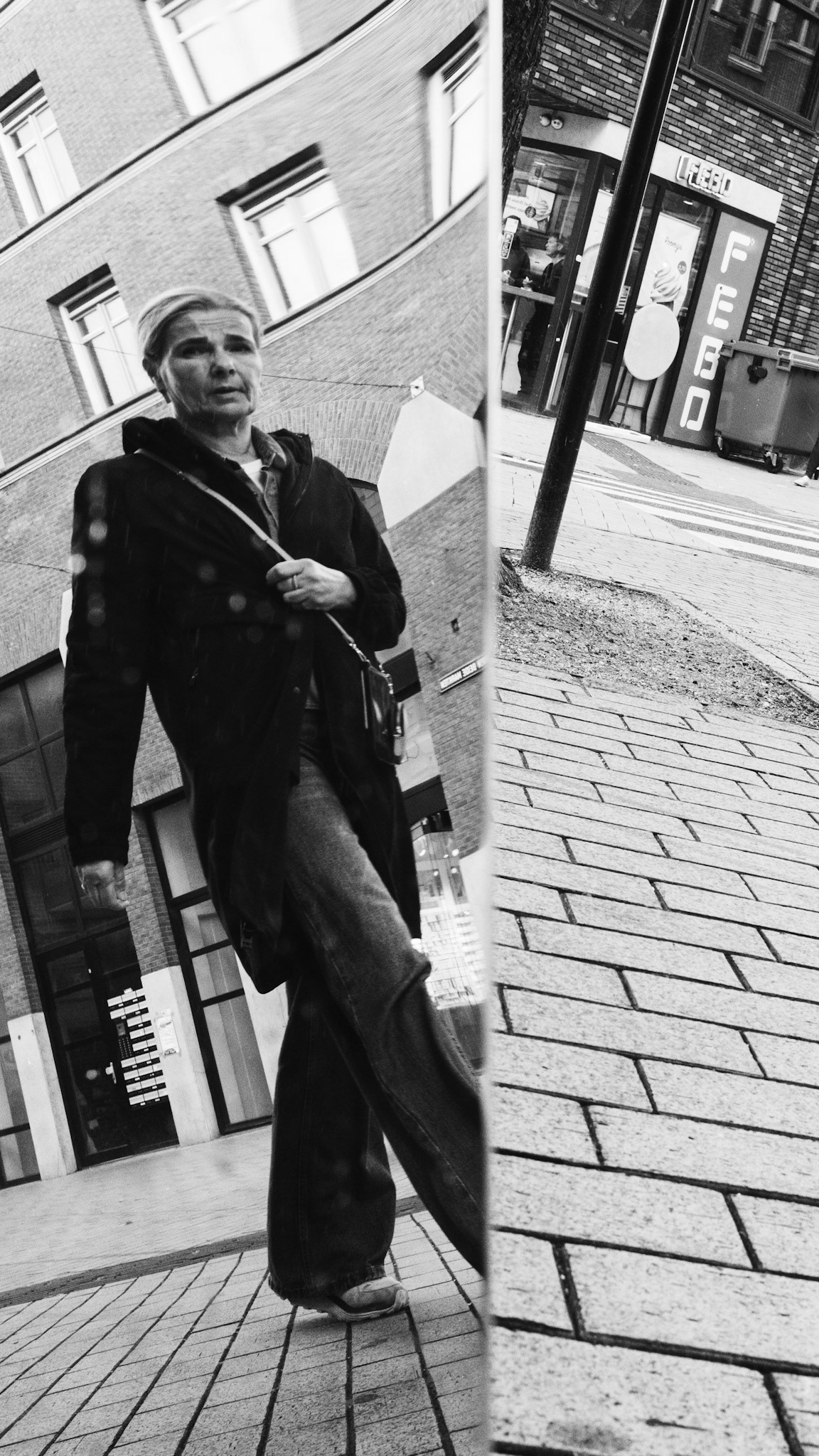 Zwart-wit reflectie-split: urban echo.