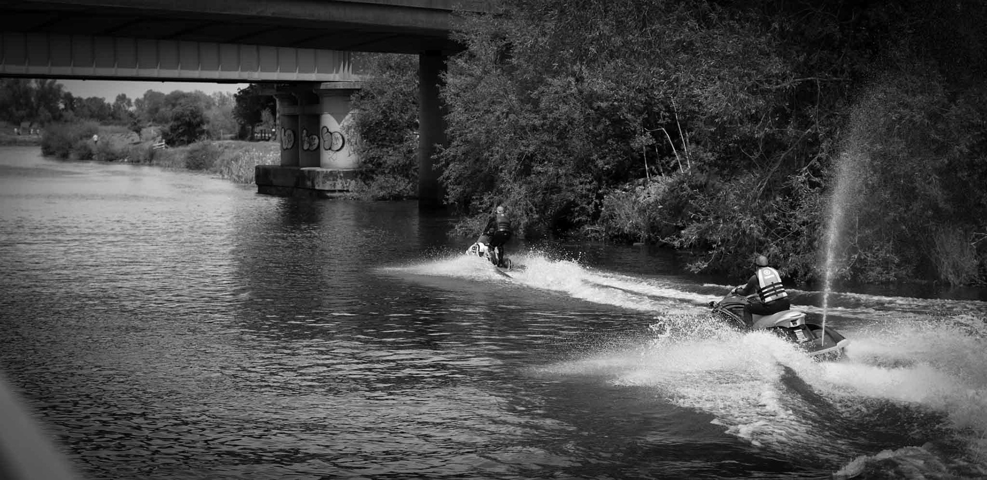 two ski jets in summer having fun