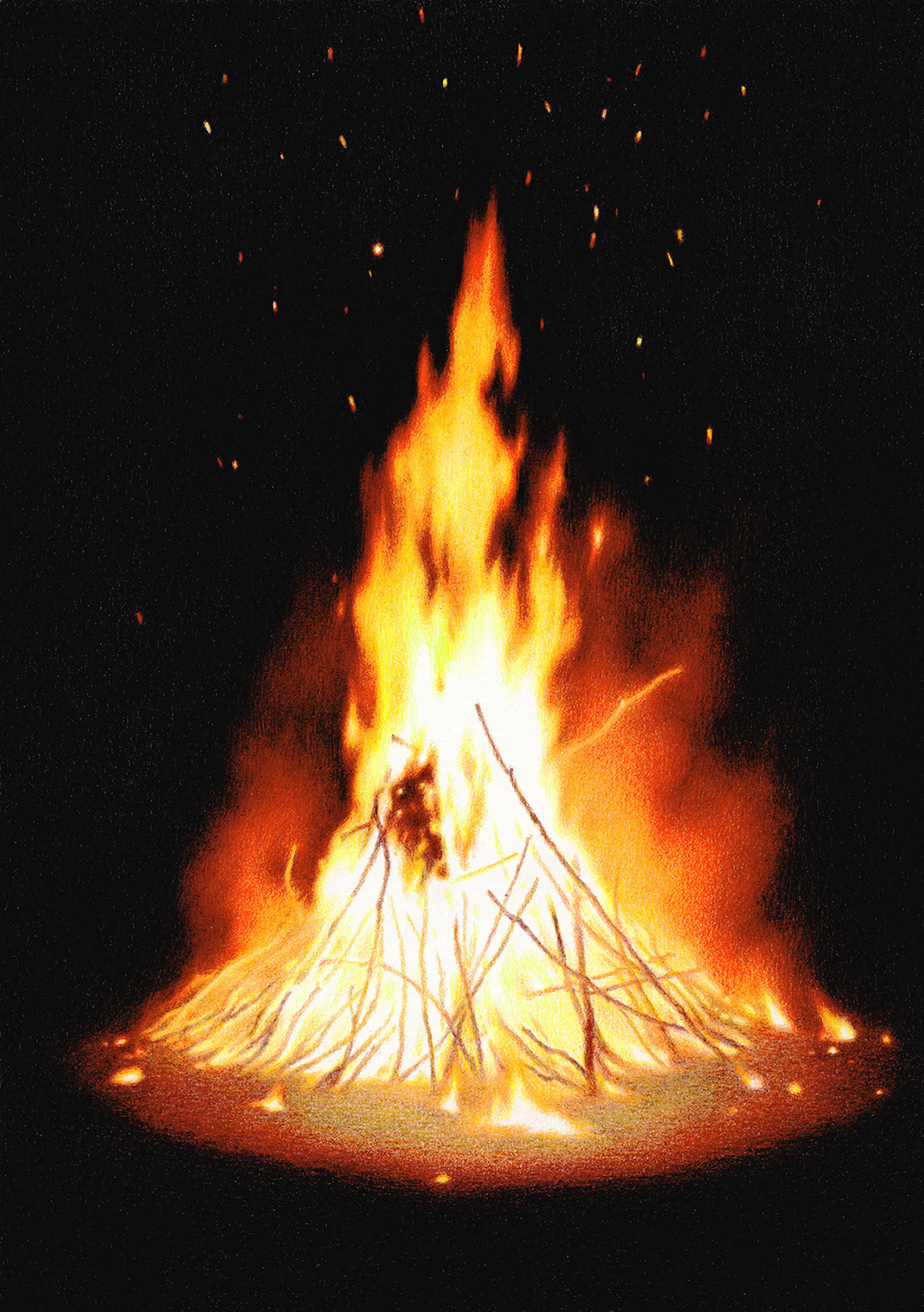 Campfire, 2017, colored pencil on paper, 25.7×18.2cm
