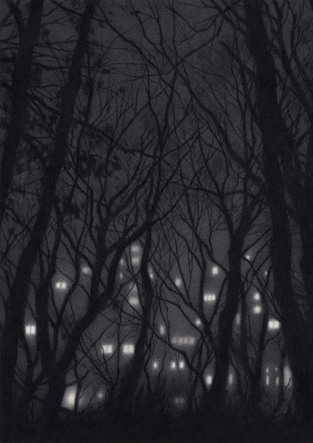 Night Walk, 2017, colored pencil on paper, 25.7 × 18.2 cm