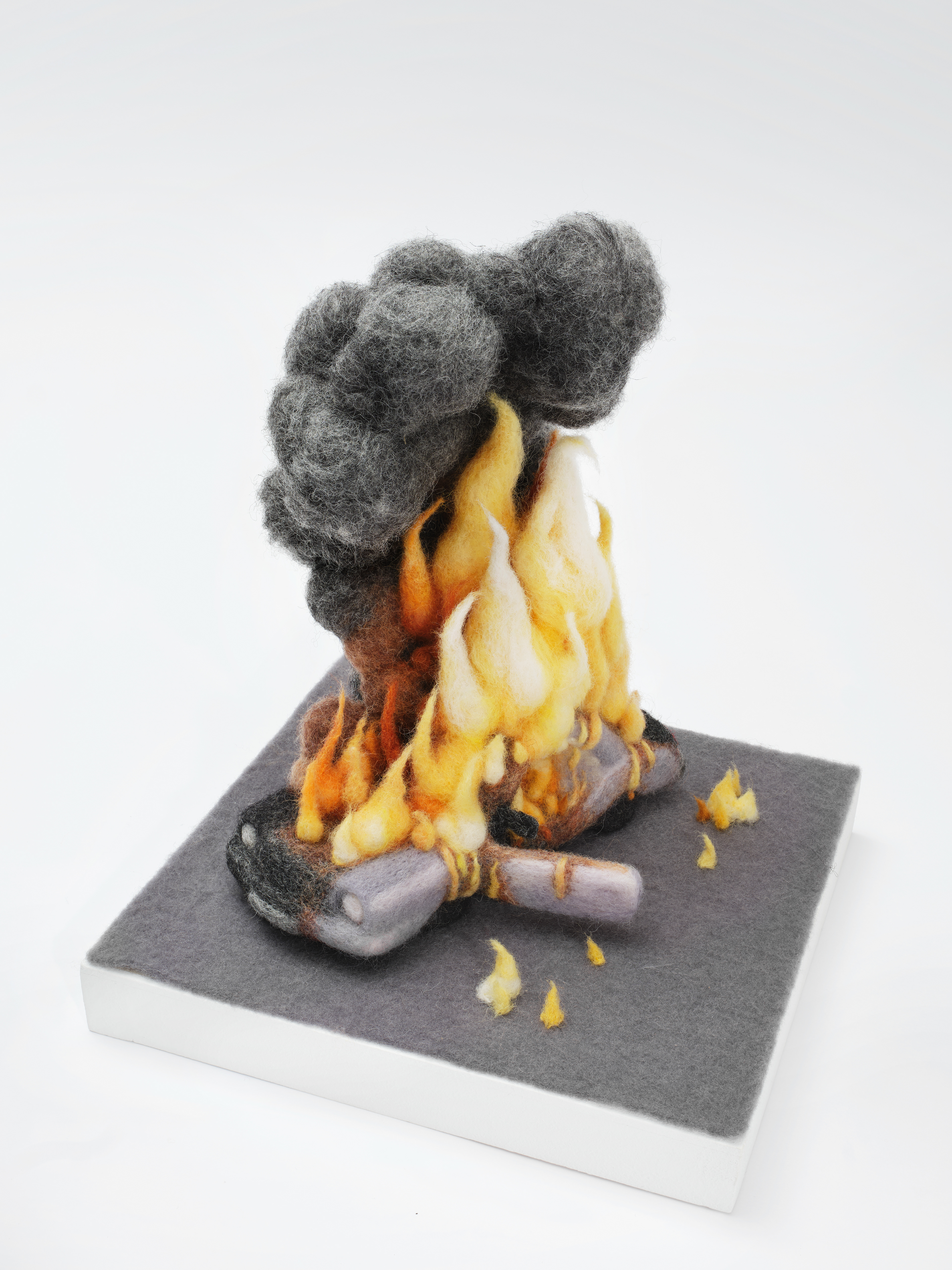 Car Accident (Ablaze), 2022, woolfelt, 21.5 × 16.5 × 15 cm