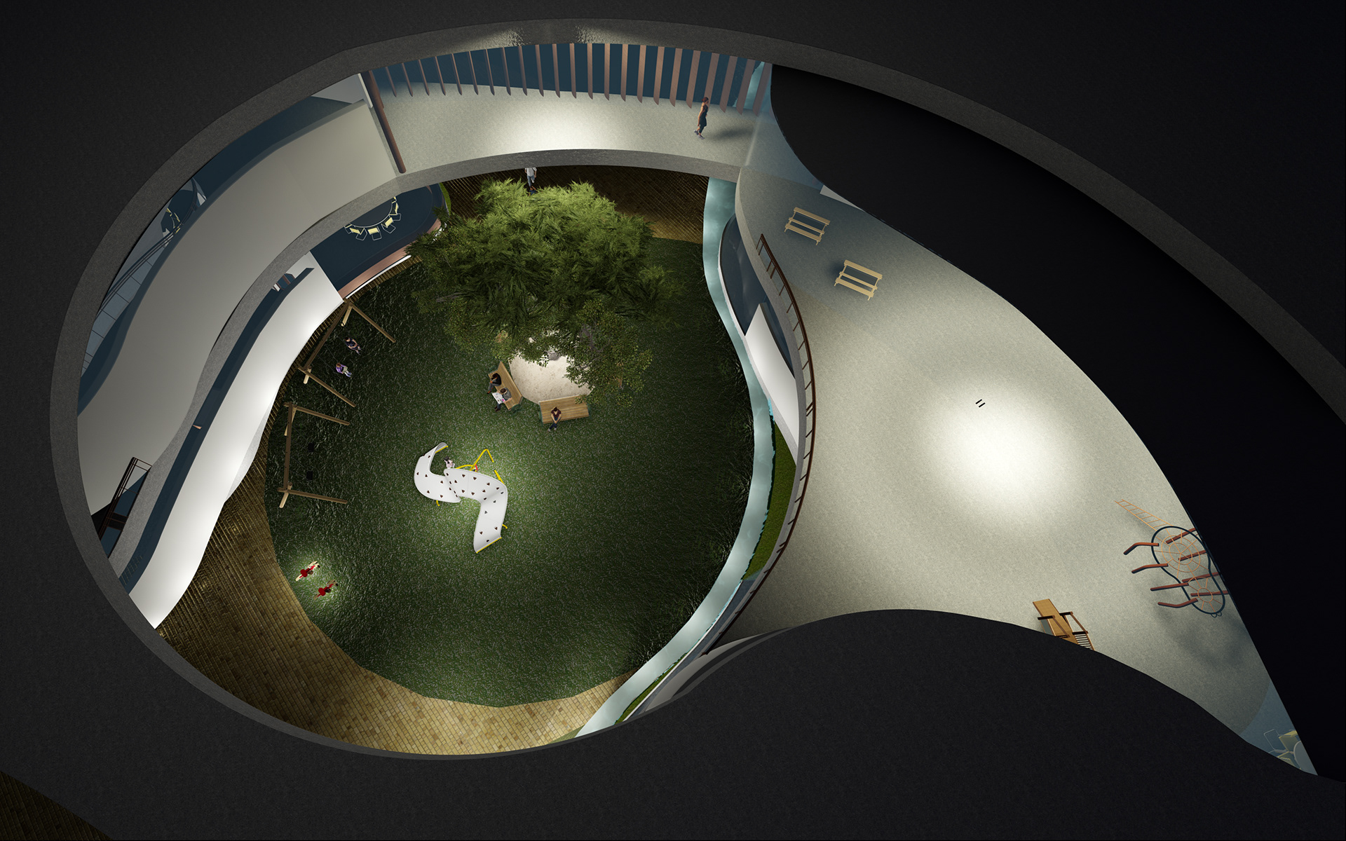 PASSIVE LIGHT SYSTEMS ARE SHOWN THROUGH THE USE OF SOLAR POWERED PATH AND GARDEN LIGHT THAT IS UTILIZED THROUGH THE NIGHT