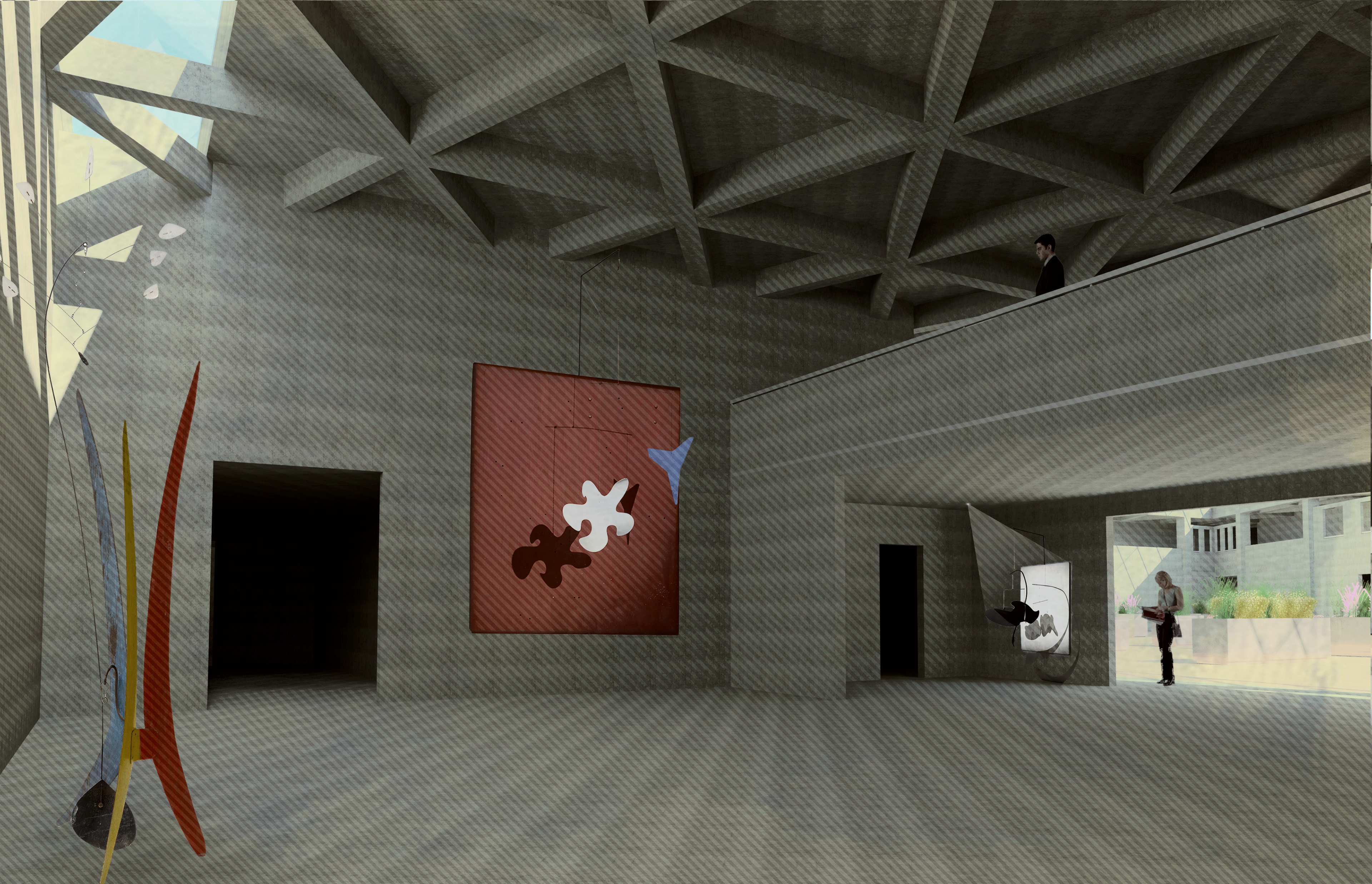GALLERY SPACE SHOWING WAFFLE BEAM SYSTEM & LIGHT WELL
