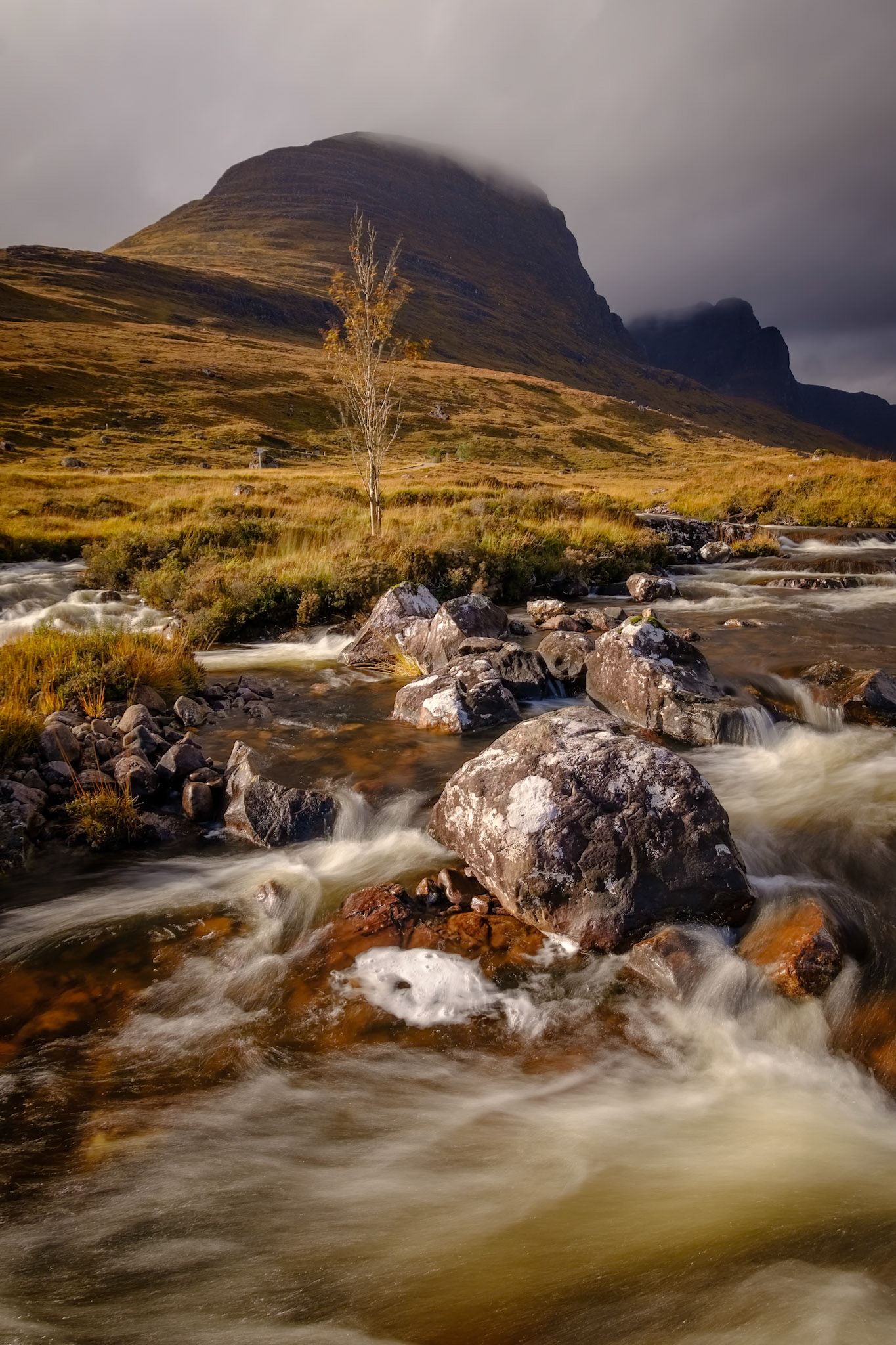 A view of Beinn Bhan, near the start of the Bealach na Ba road, with Russel Burn in the foreground
